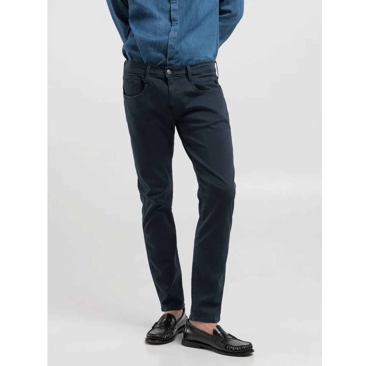 REPLAY ANBASS SLIM FIT HYPERLEX COLOR EDITION NAVY BLUE JEANS M914E 8366197 010