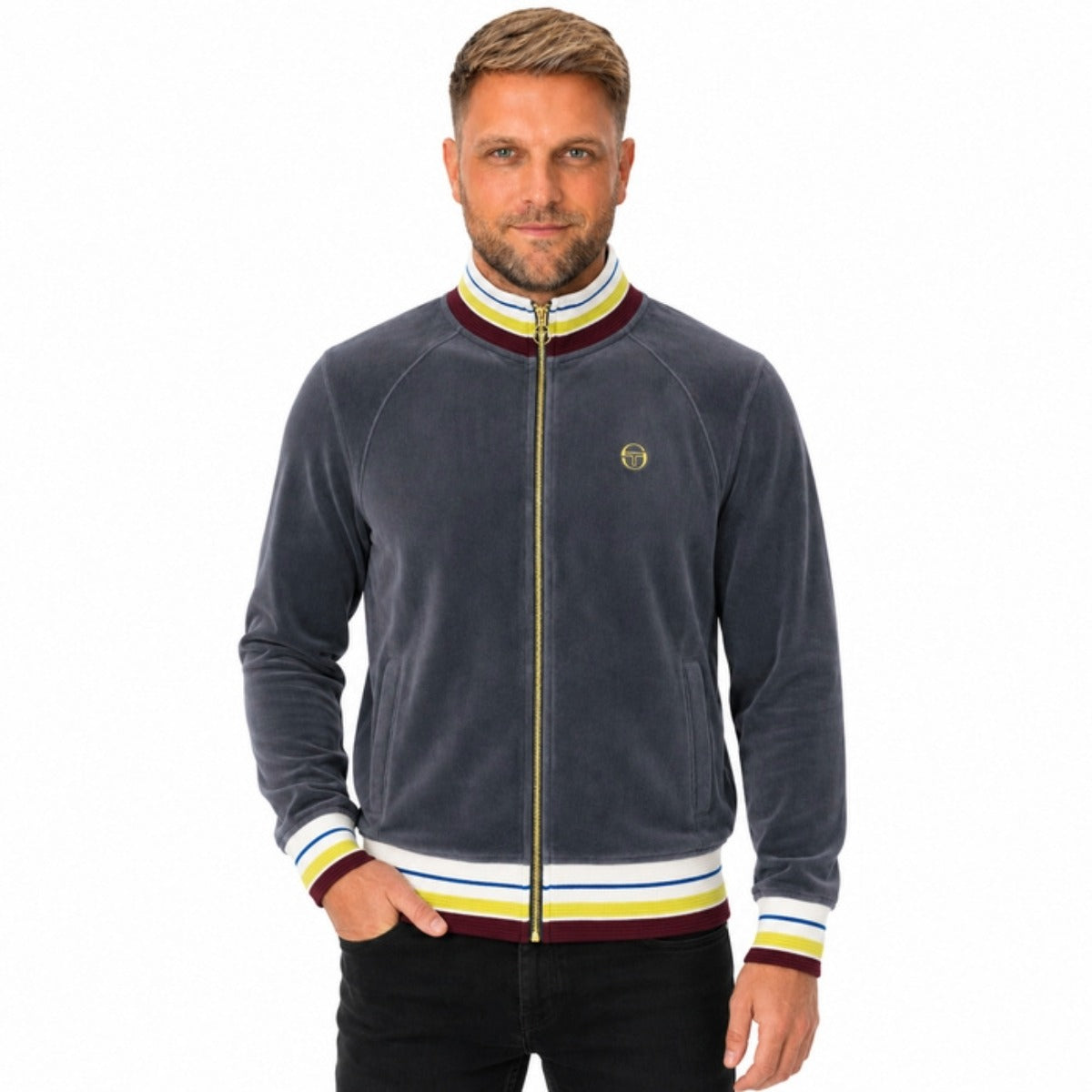 SERGIO TACCHINI SARTORI VELOUR TRACK JACKET TURBULENCE GREY