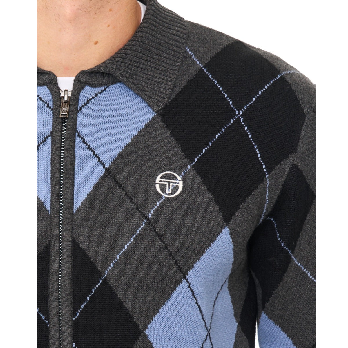 SERGIO TACCHINI MACRO KNITTED CARDIGAN CHARCOAL MARL