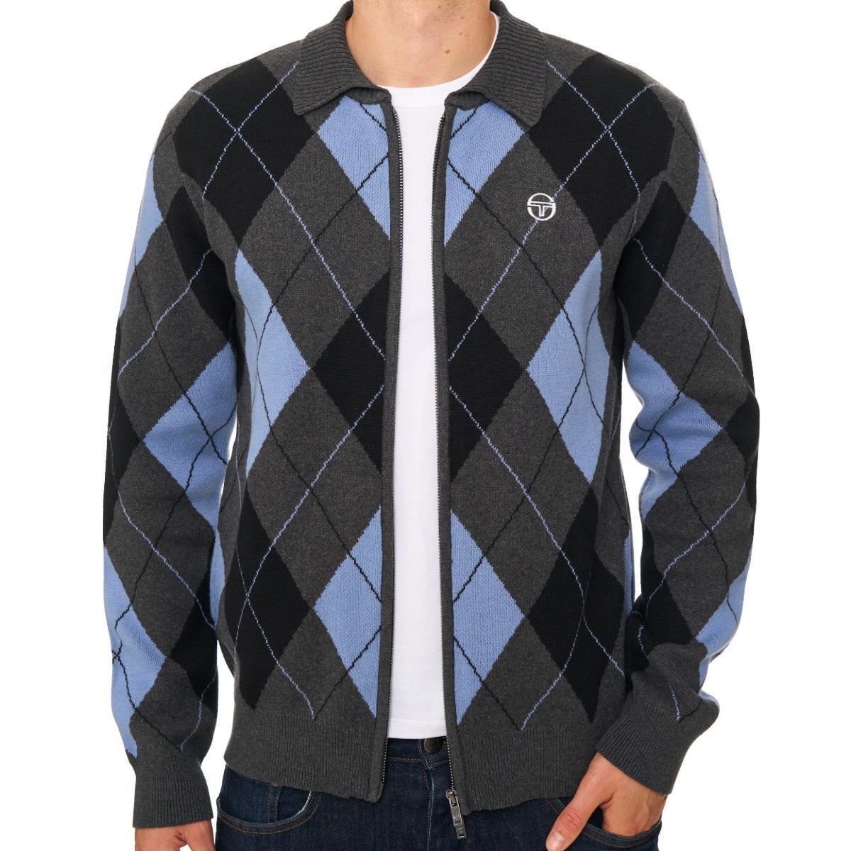 SERGIO TACCHINI MACRO KNITTED CARDIGAN CHARCOAL MARL