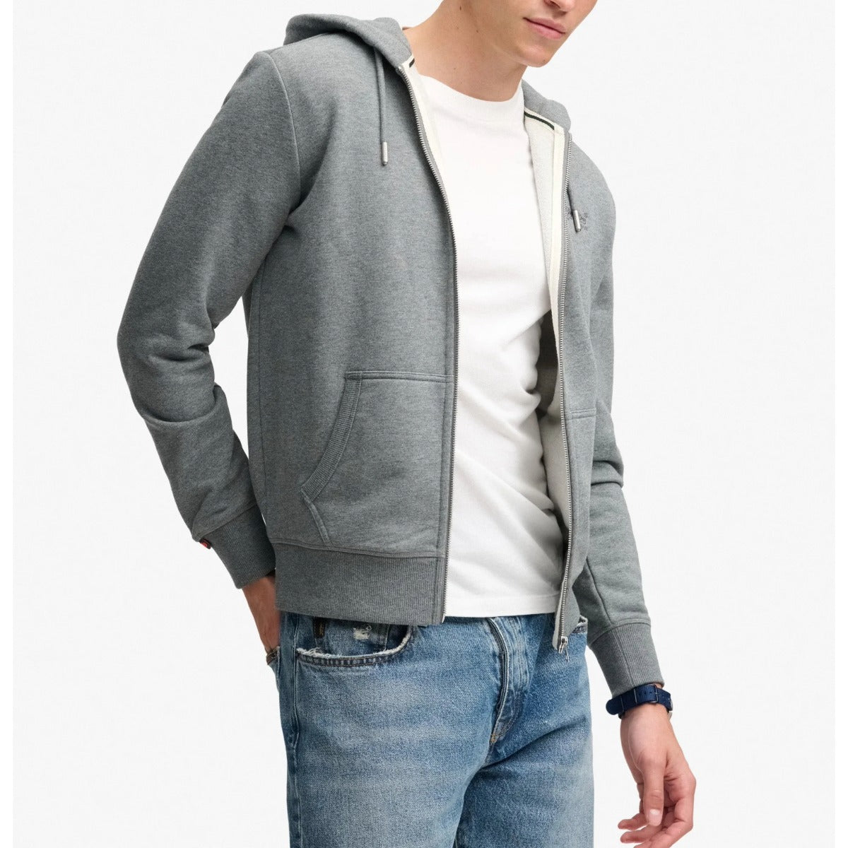 SUPERDRY ESSENTIAL LOGO ZIP HOODIE HB ANTIQUE GREY MARL L7F