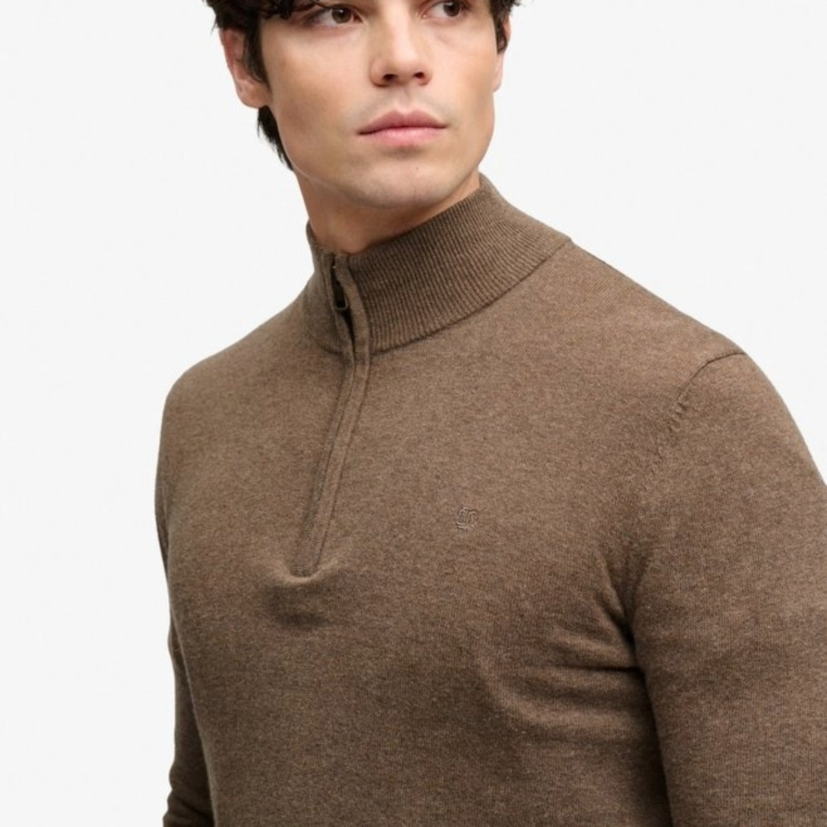 SUPERDRY ESSENTIAL LW WOOL BLEND 1/2 ZIP JUMPER BISCUIT BROWN MARL M7O