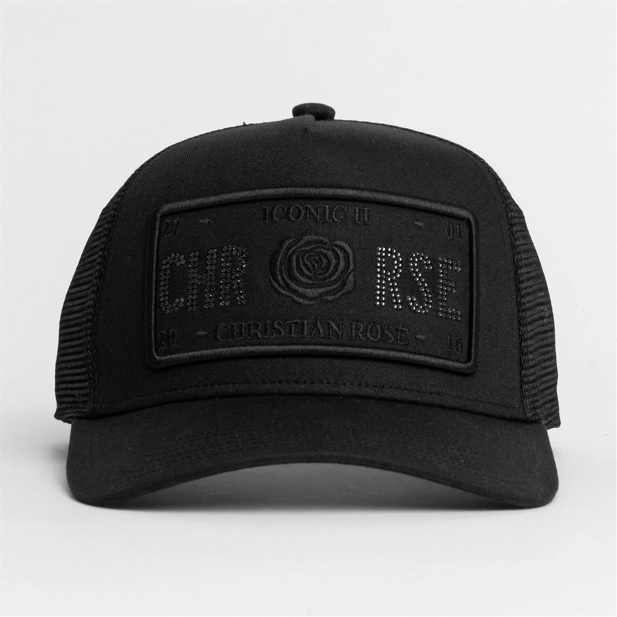 CHRISTIAN ROSE HALF RHINESTONE CAP BLACK/BLACK CR049BB