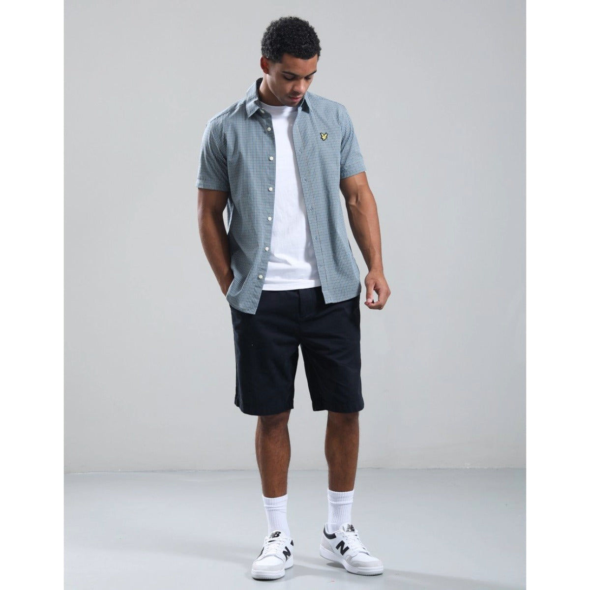 LYLE & SCOTT FINE CHECK SHORT SLEEVE SHIRT DENIM BLUE SW2401V