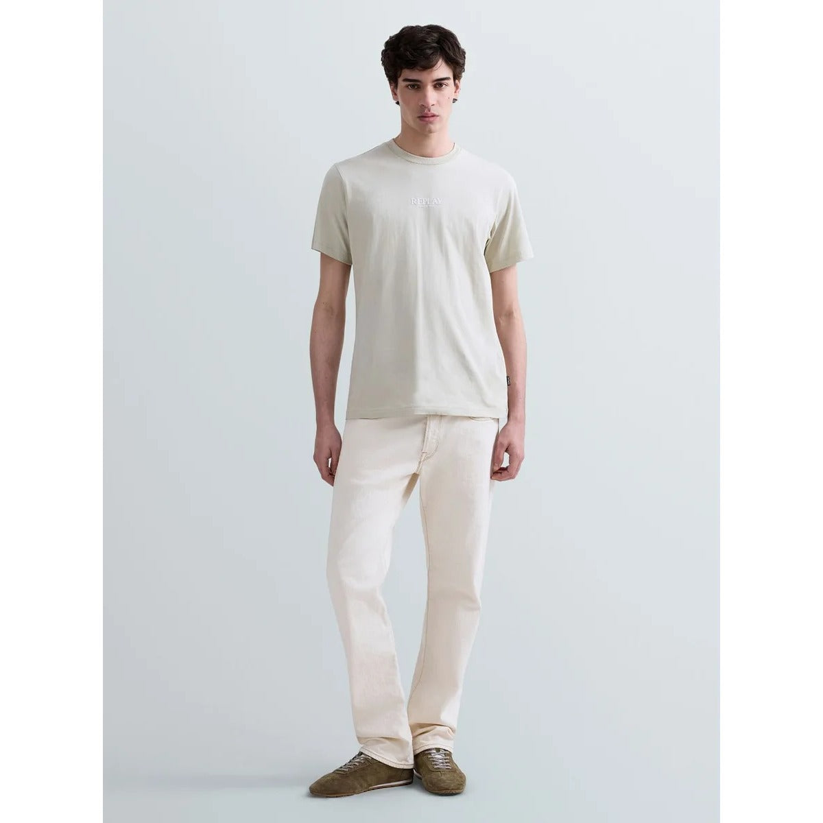 REPLAY MEN'S CENTRE LOGO T-SHIRT M3098 - BEIGE