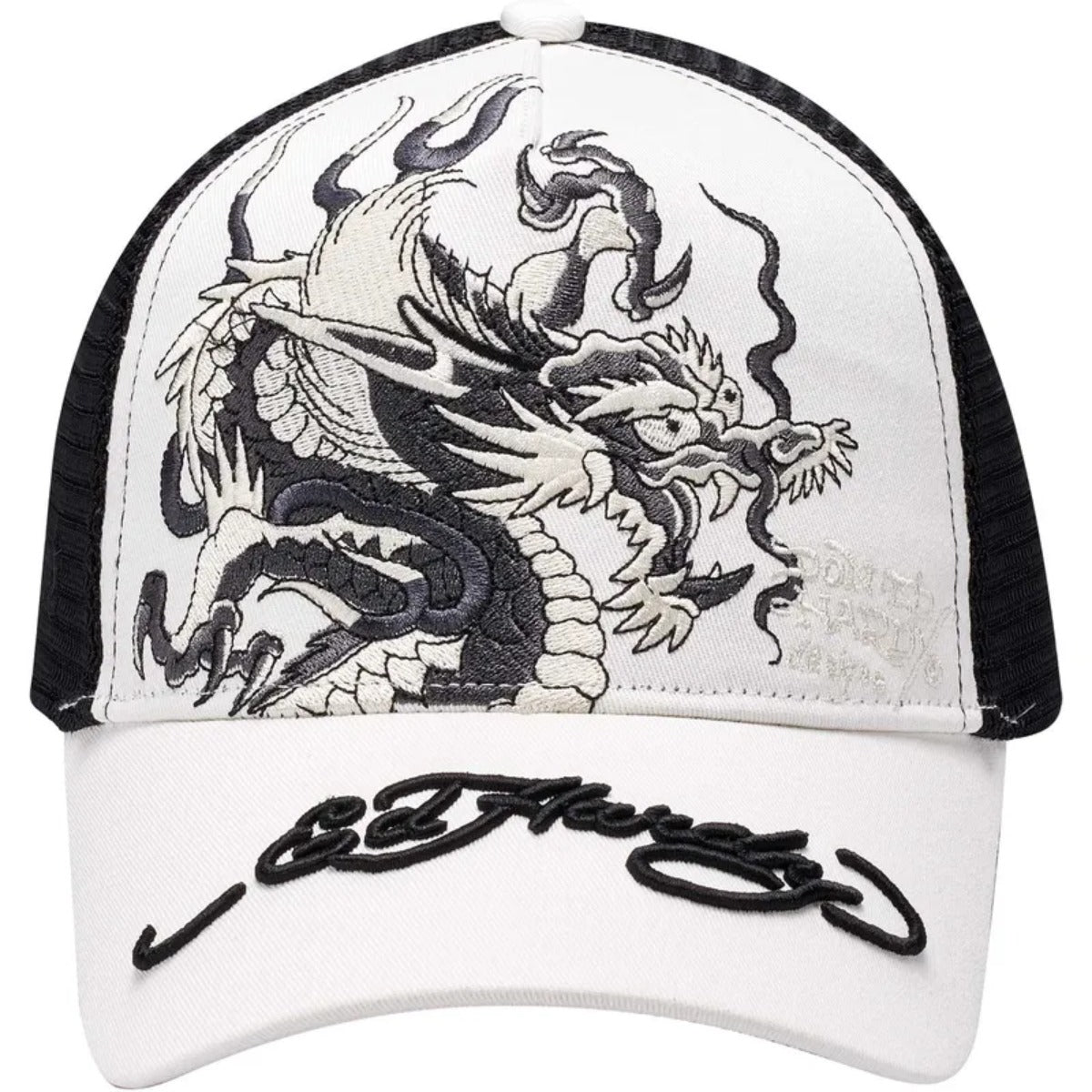 ED HARDY MONO GIANT DRAGON TRUCKER CAP WHITE/BLACK