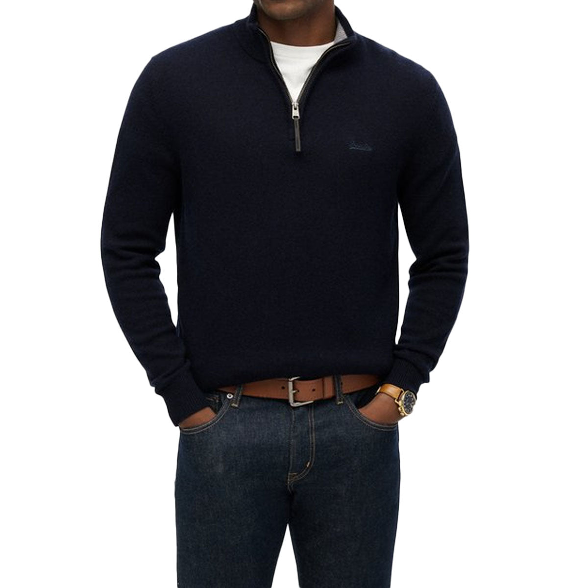 SUPERDRY WOOL BLEND HALF ZIP JUMPER CHARRED NAVY MARL H5C