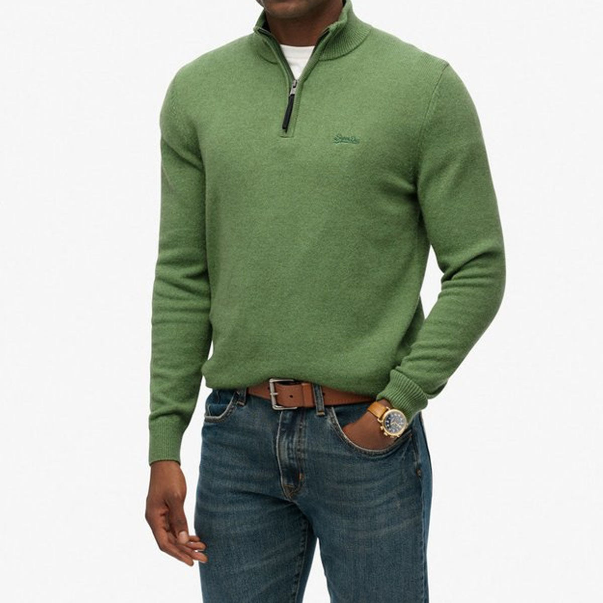 SUPERDRY WOOL BLEND HALF ZIP JUMPER ARTICHOKE GREEN MARL H4C