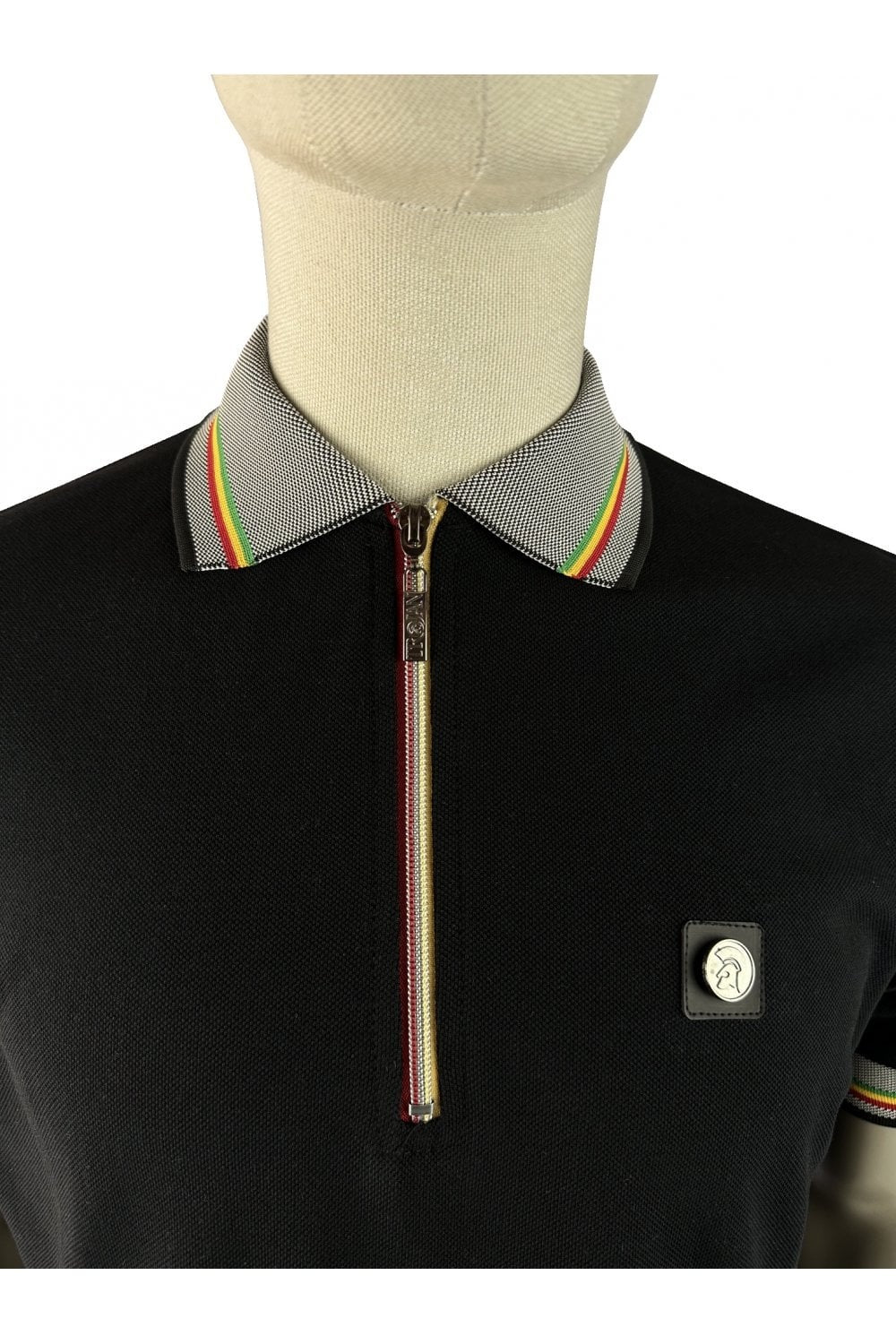 TROJAN S/S OXFORD COLLAR ZIP PIQUE POLO TR9132 BLACK
