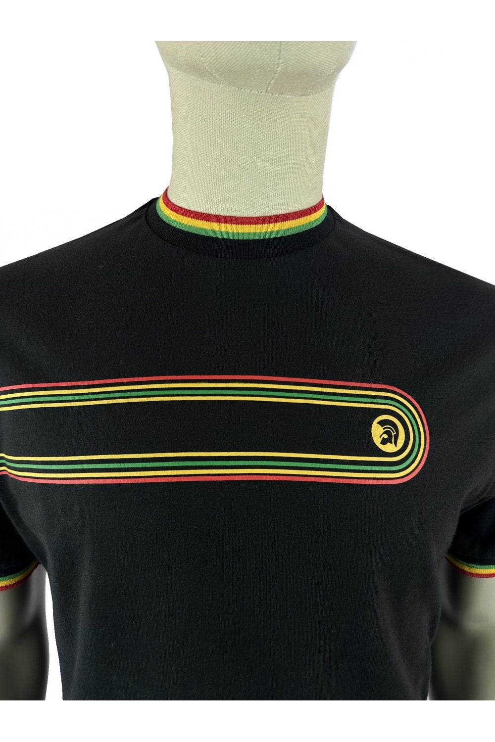 TROJAN RETRO STRIPE PRINT T-SHIRT TR9137 BLACK