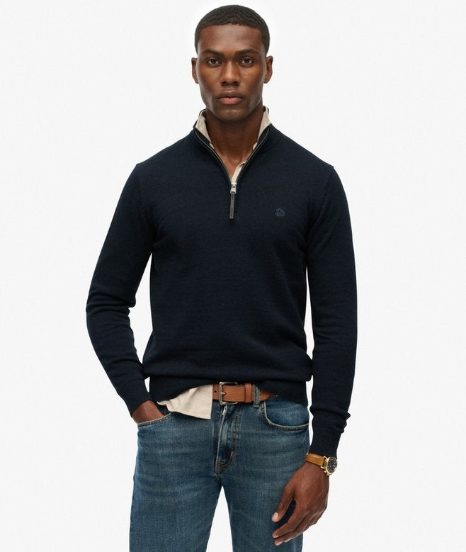SUPERDRY COTTON HALF ZIP KNIT NAVY 11S