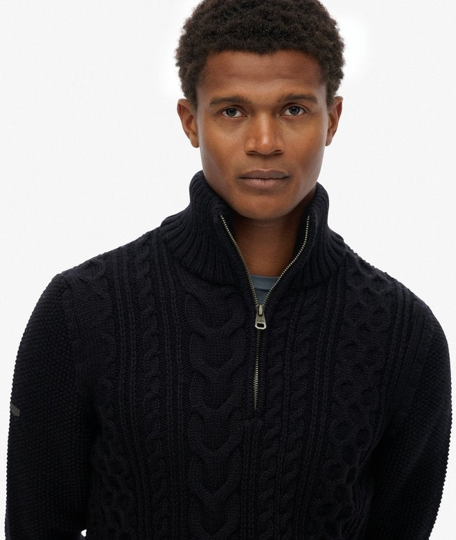 SUPERDRY JACOB CABLE HALF ZIP KNIT ECLIPSE NAVY 98T