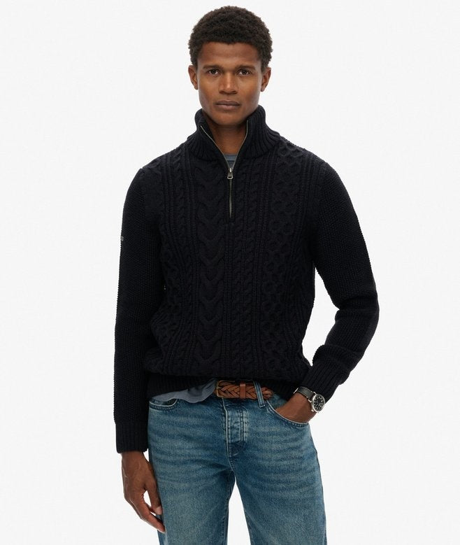 SUPERDRY JACOB CABLE HALF ZIP KNIT ECLIPSE NAVY 98T