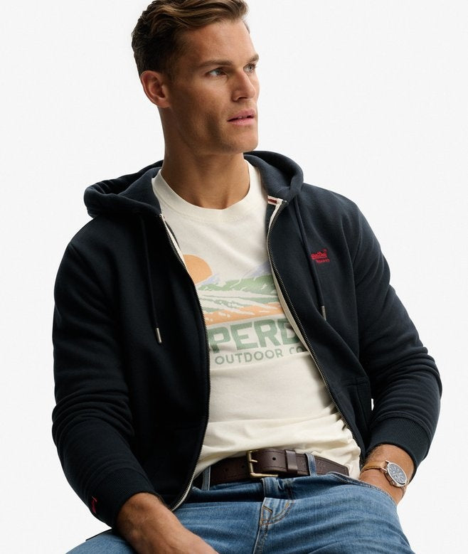 SUPERDRY ESSENTIAL LOGO ZIP HOODIE ECLIPSE NAVY 98T
