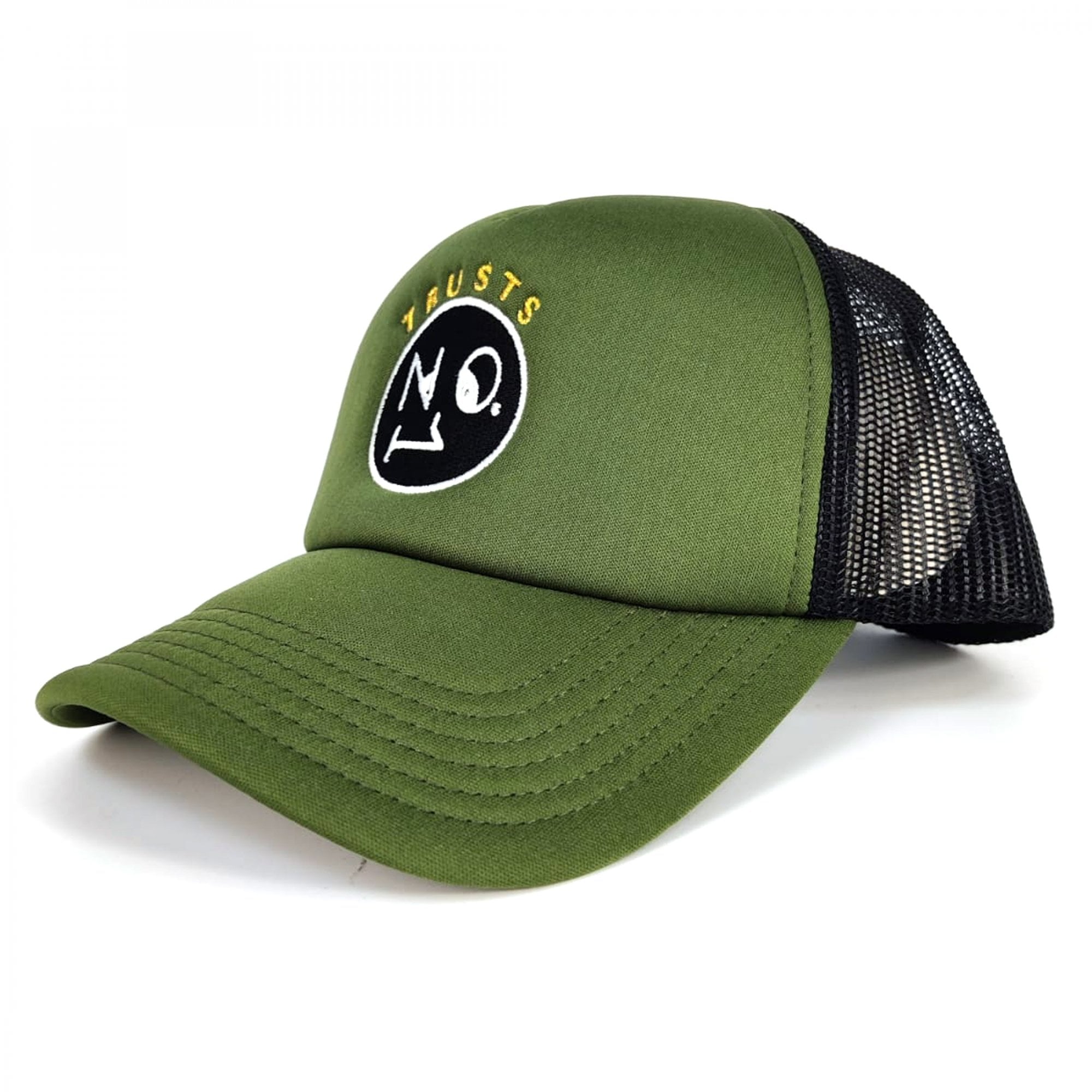 The No1 Face Trusts No1 Khaki/Black Polyester Logo Badge Trucker Cap 12