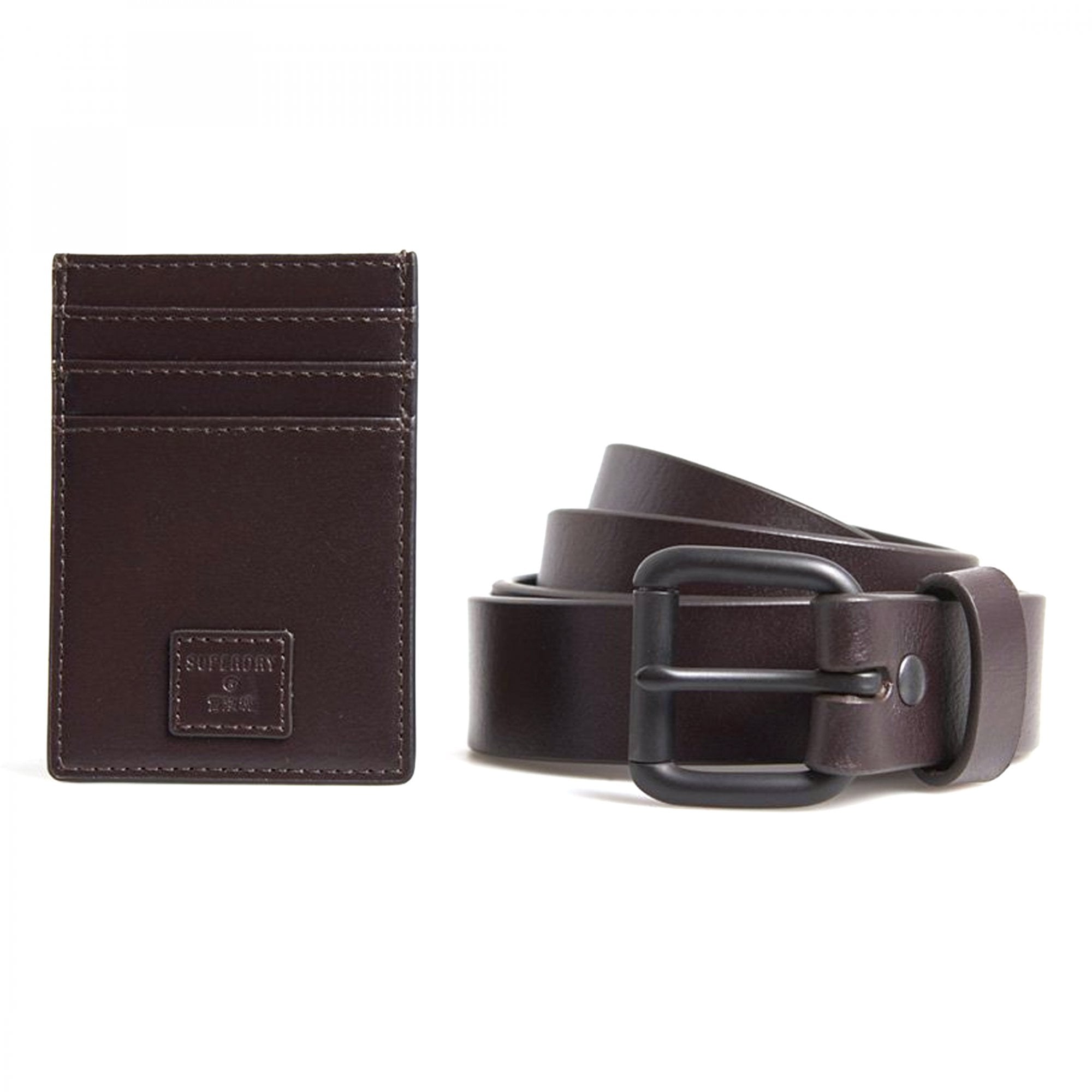 Superdry Benson Leather Belt & Cardholder Boxed Set Dark Brown 97O