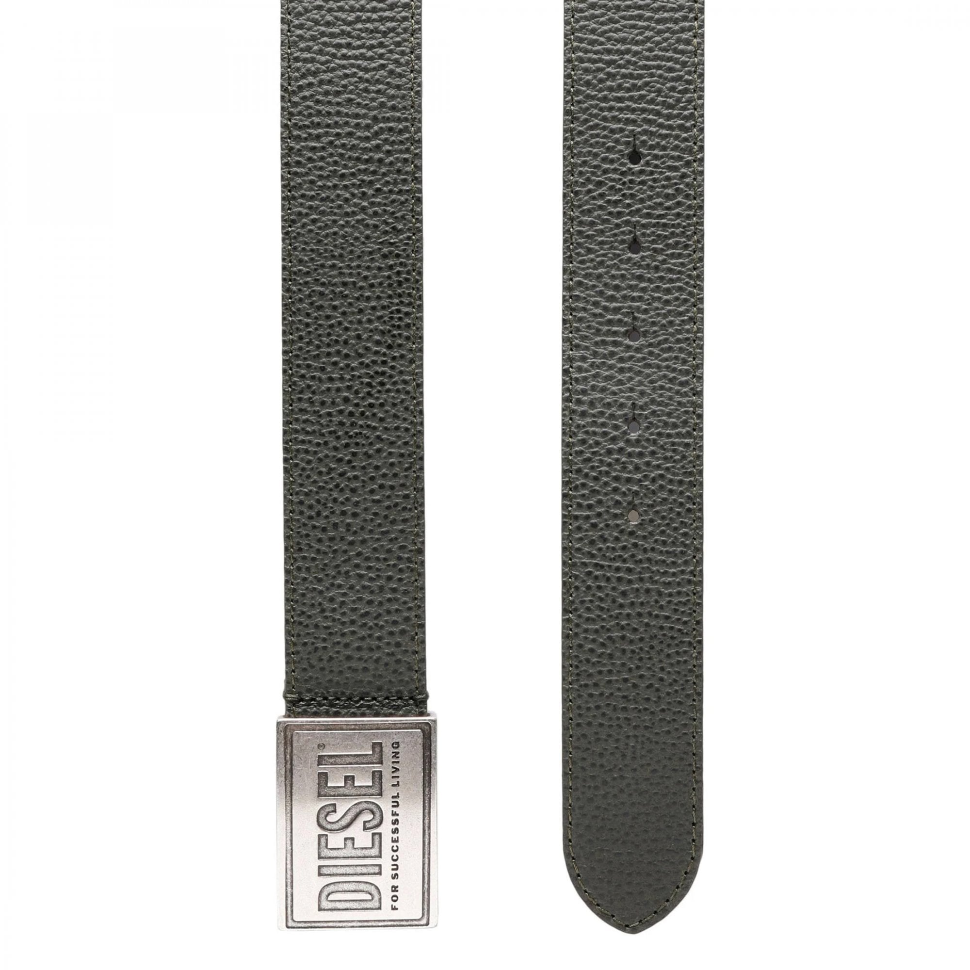 Diesel B-Grain II Belt Dark Green Leather Silver Plaque Buckle X08893
