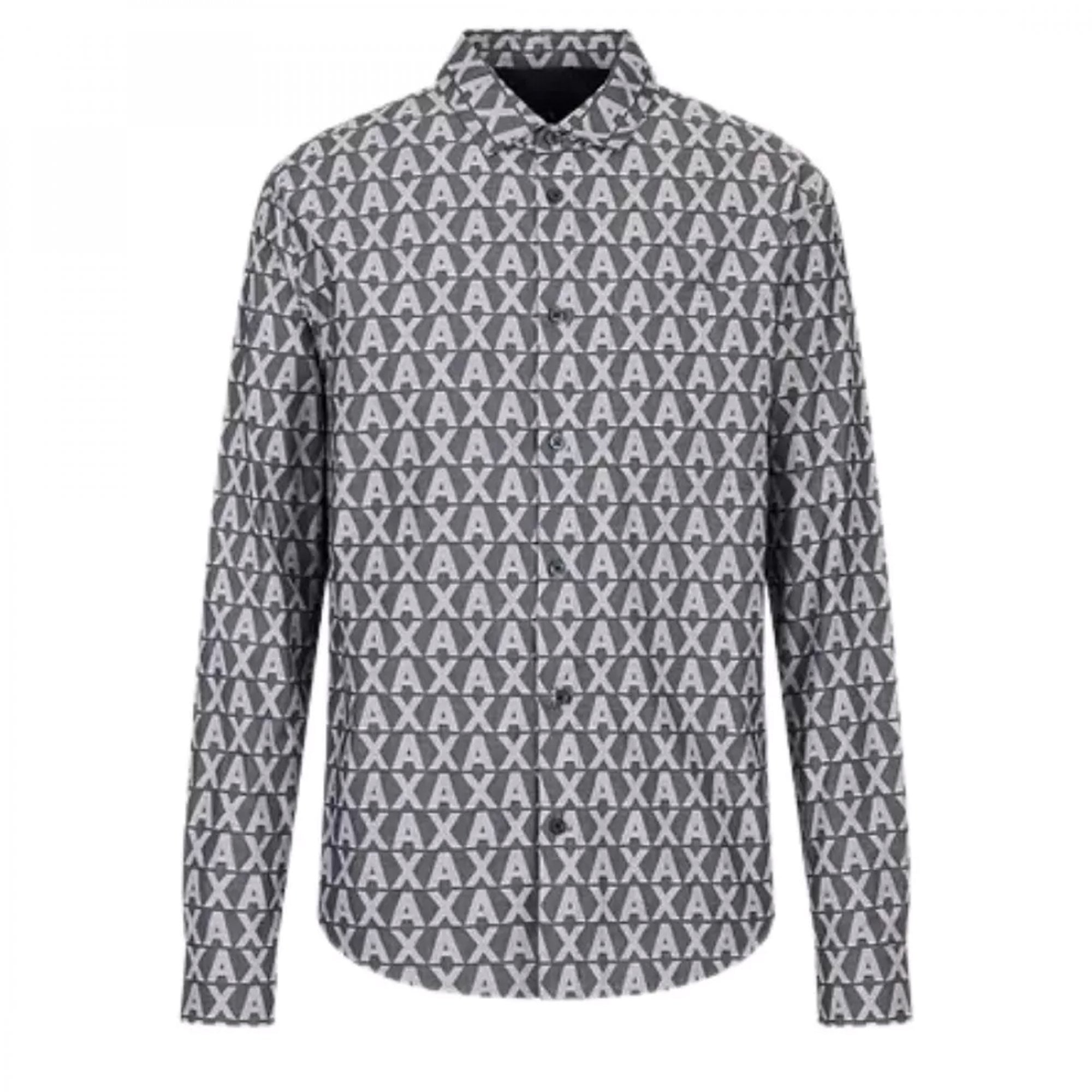 Armani Exchange Long Sleeved All-Over Logo Shirt Navy 3RZCL5 ZN1XZ