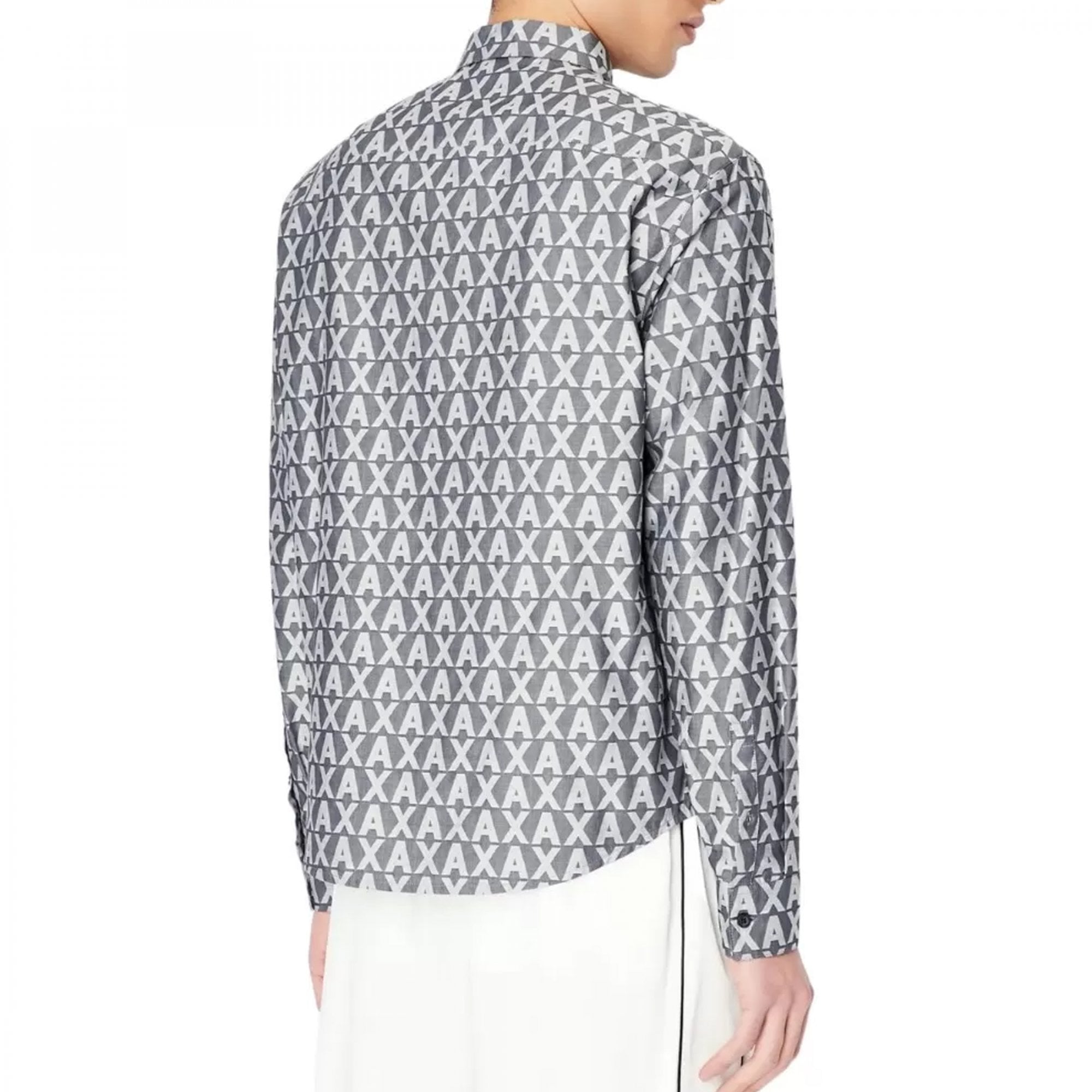 Armani Exchange Long Sleeved All-Over Logo Shirt Navy 3RZCL5 ZN1XZ