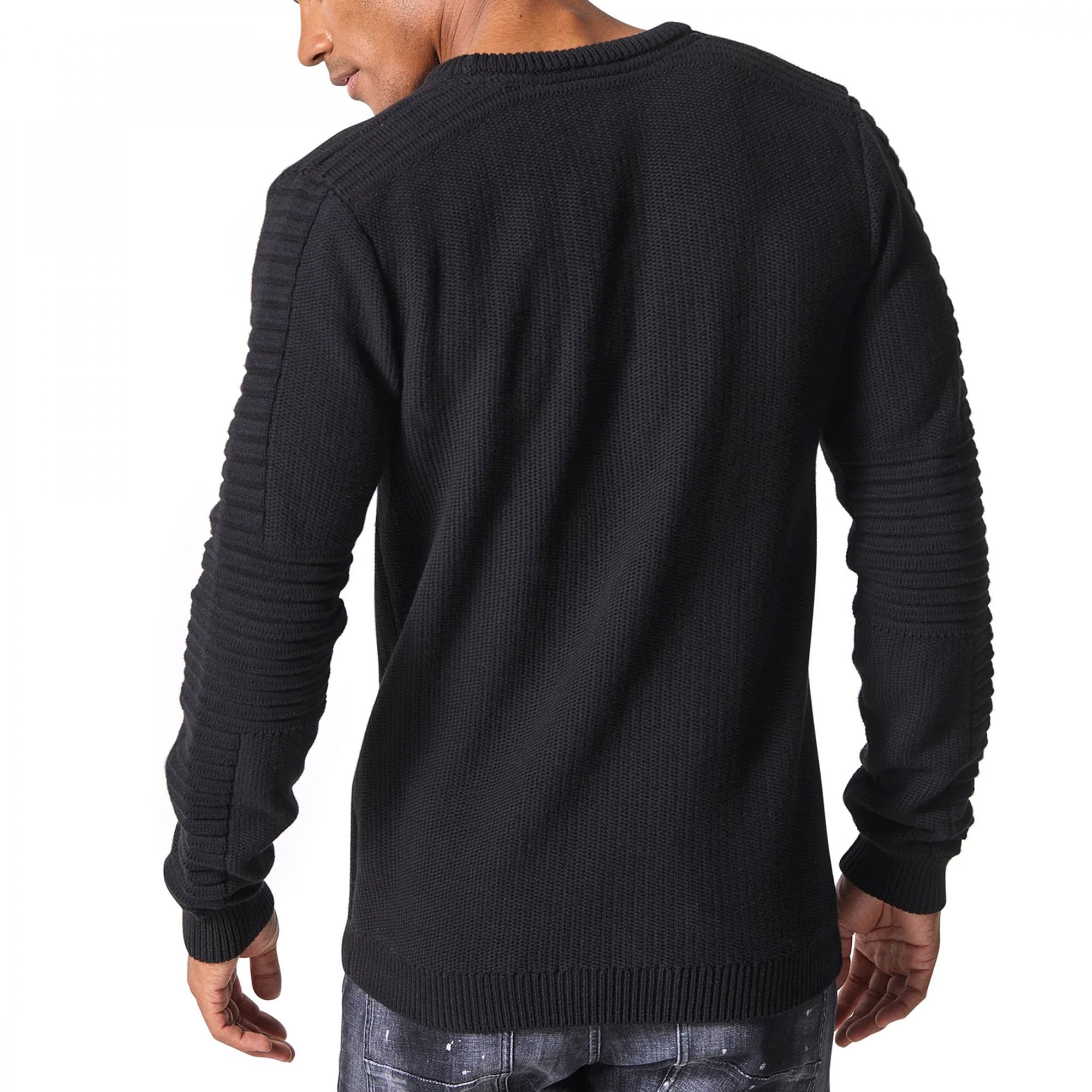 Police Lapis Crew Neck Chunky Knit Jumper Black