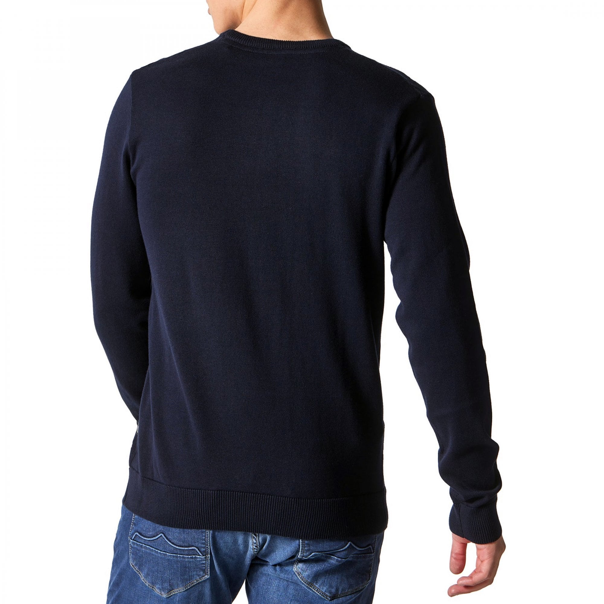 Police Ralston Crew Neck Lightweight Jacquard Knitted Jumper Navy
