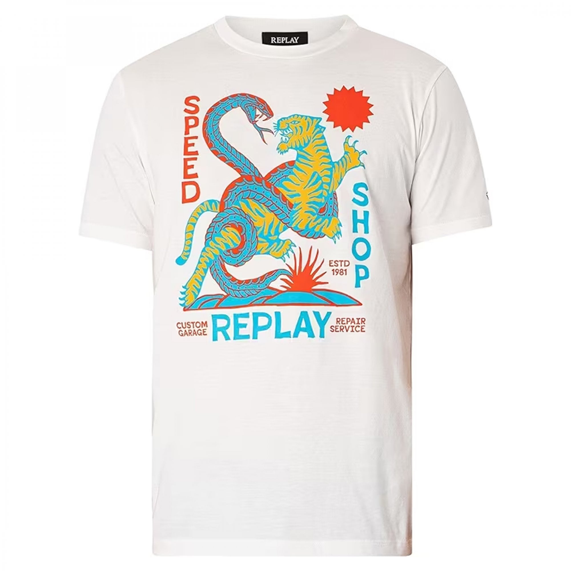 Replay Tiger & Snake Graphic Print T-Shirt Off White M6838