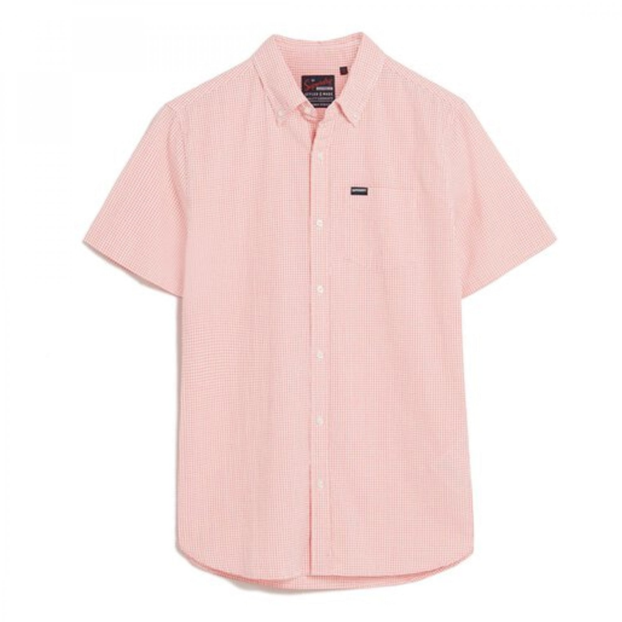Superdry Seersucker S/S Gingham Check Shirt Pink M85