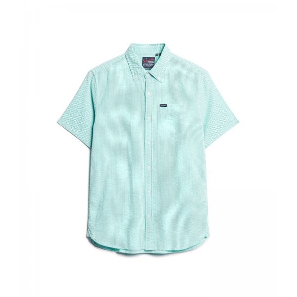 Superdry Seersucker S/S Gingham Check Shirt Mint Green GUT