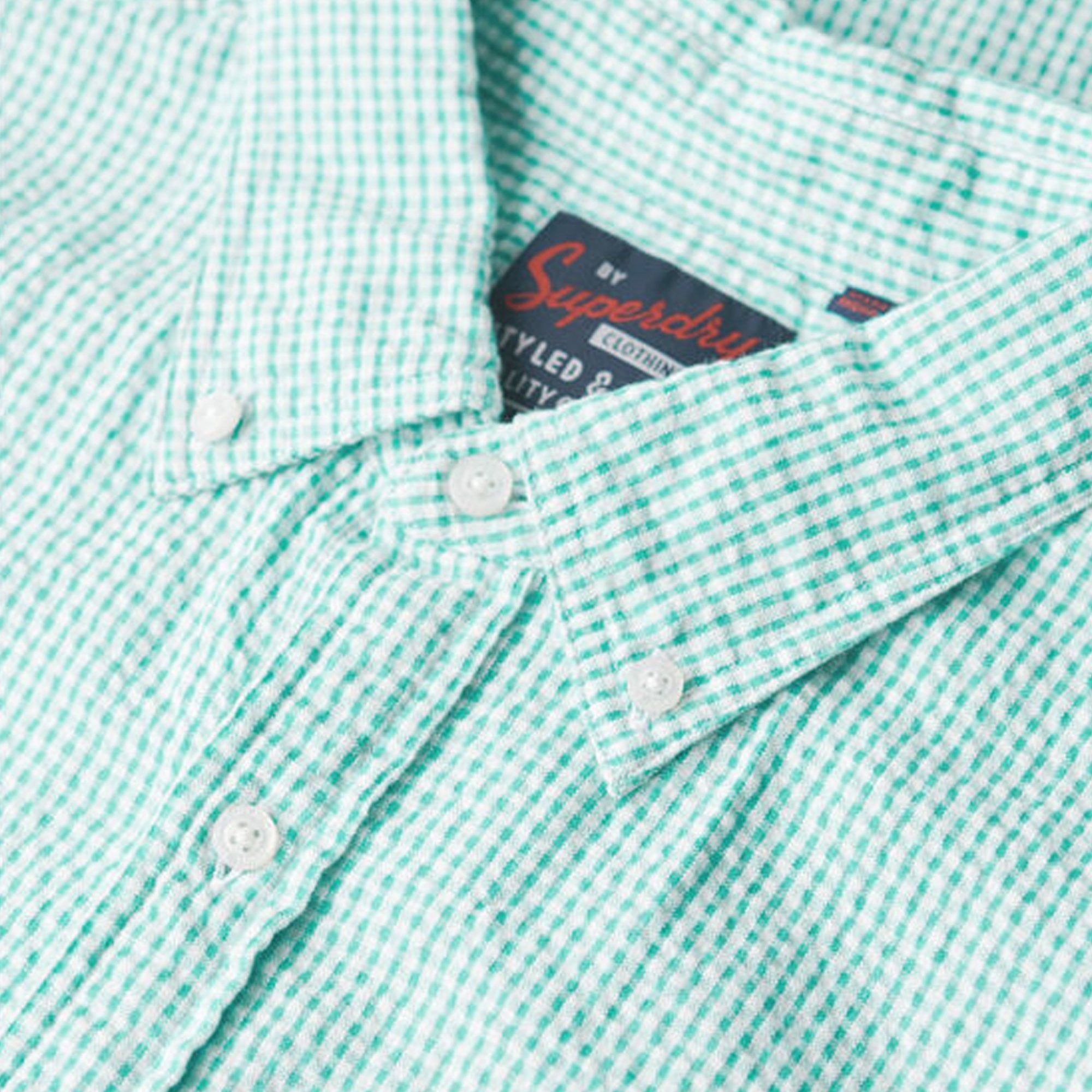 Superdry Seersucker S/S Gingham Check Shirt Mint Green GUT