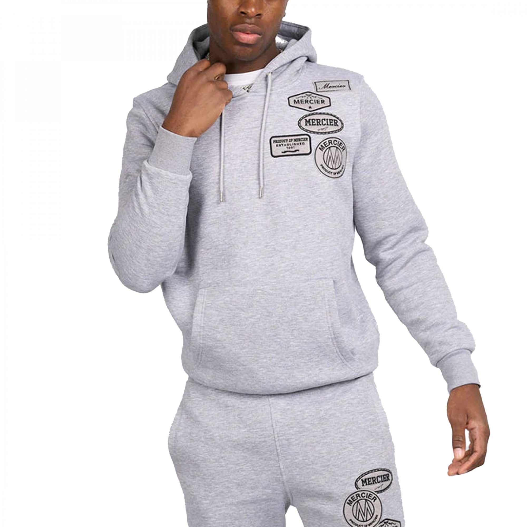 Mercier Mono Badge Overhead Grey Marl Hoody Sweatshirt MERC114