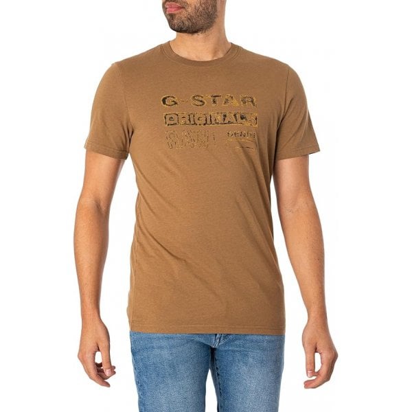 Gstar Distressed Originals Logo Slim T-Shirt Fawn Brown D24420