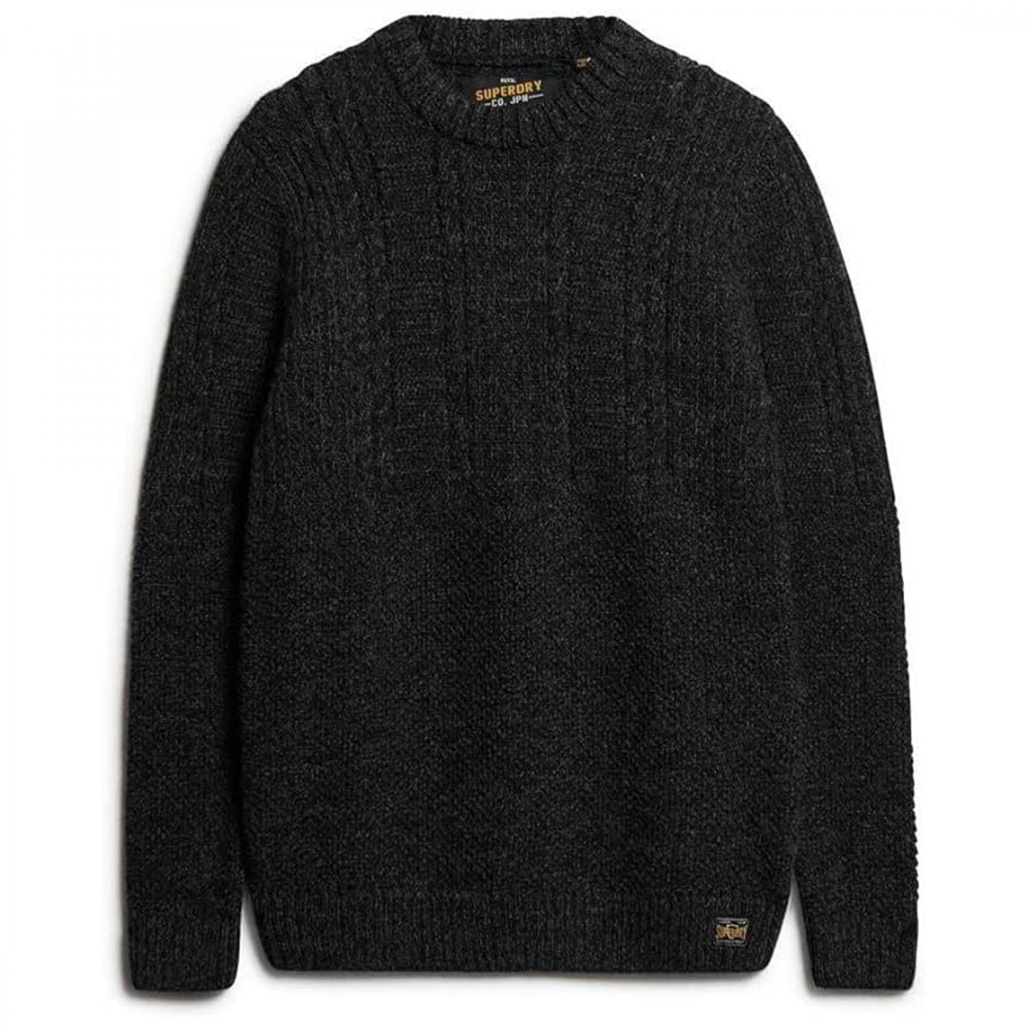 Superdry Jacob Crew Neck Cable Knit Jumper Charcoal Black 5ZZ
