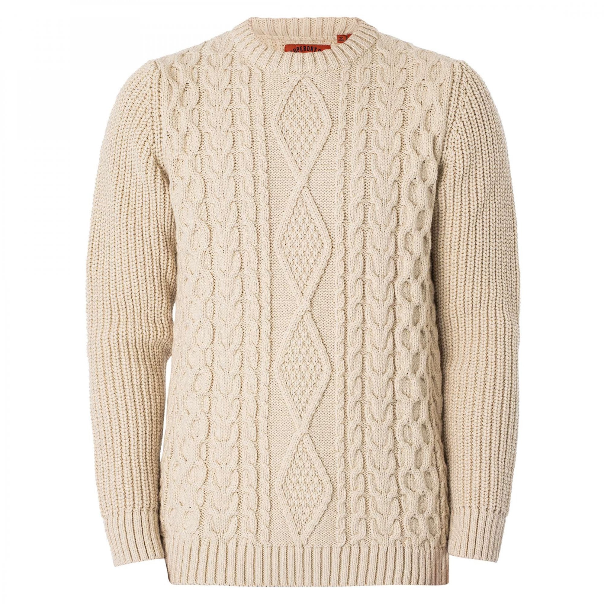 Superdry Jacob Crew Neck Cable Knit Jumper Ecru 39E