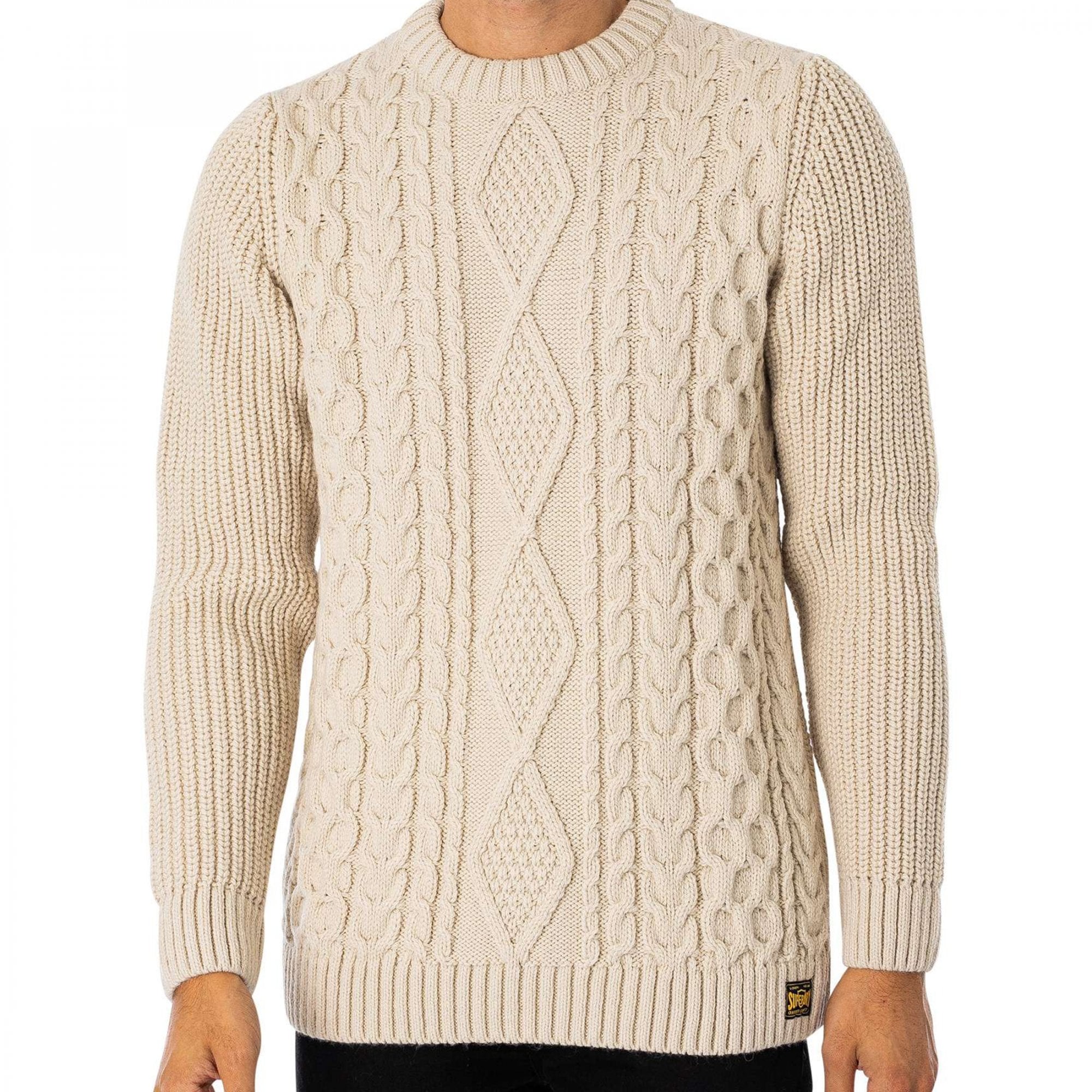 Superdry Jacob Crew Neck Cable Knit Jumper Ecru 39E