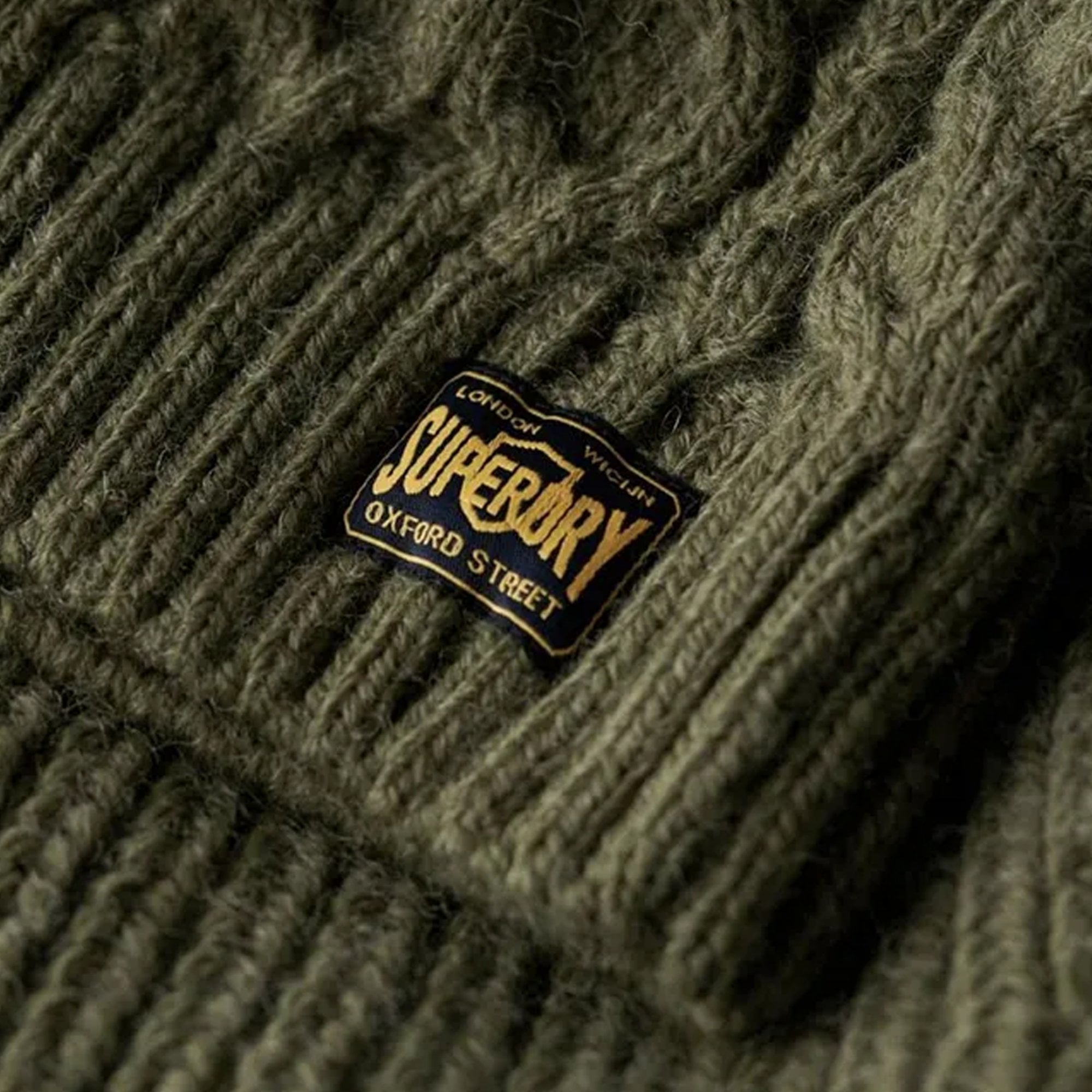 Superdry Jacob Crew Neck Cable Knit Jumper Moss Green 0CW