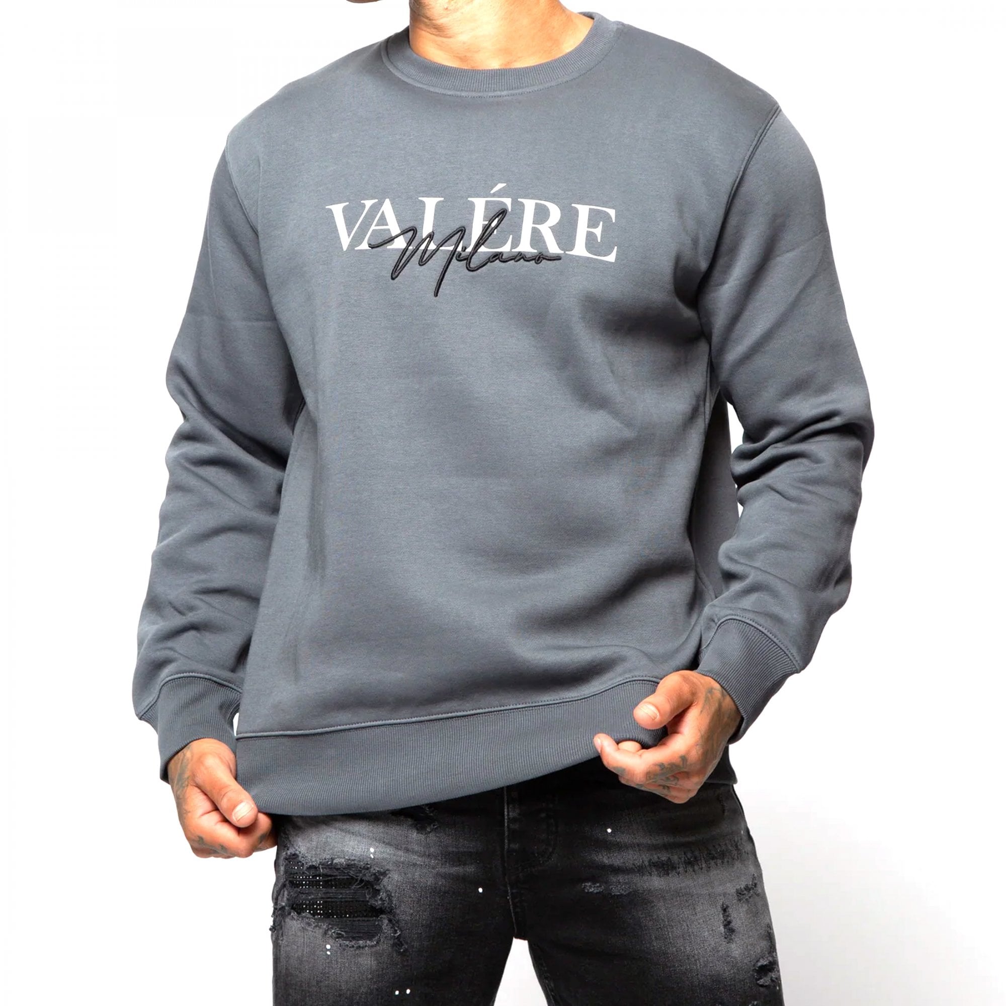 Valere Copione Logo Crew Neck Charcoal Grey Sweatshirt VM217