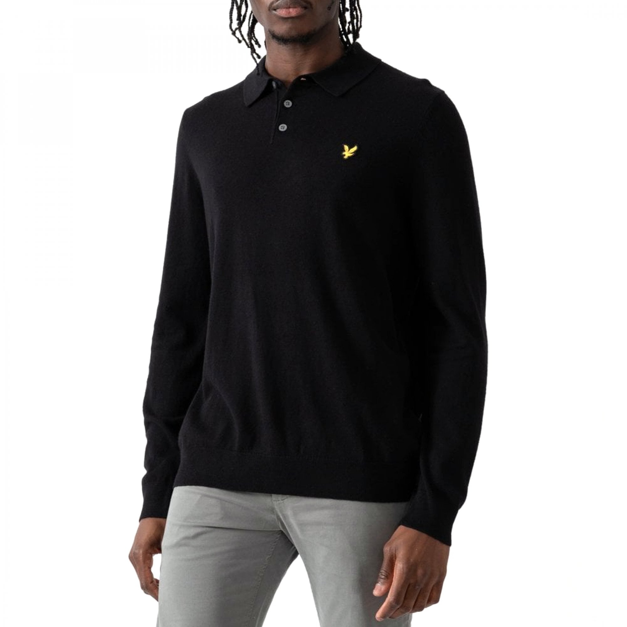 Lyle & Scott Cotton Merino Knit Polo Jumper Black KN2113VC