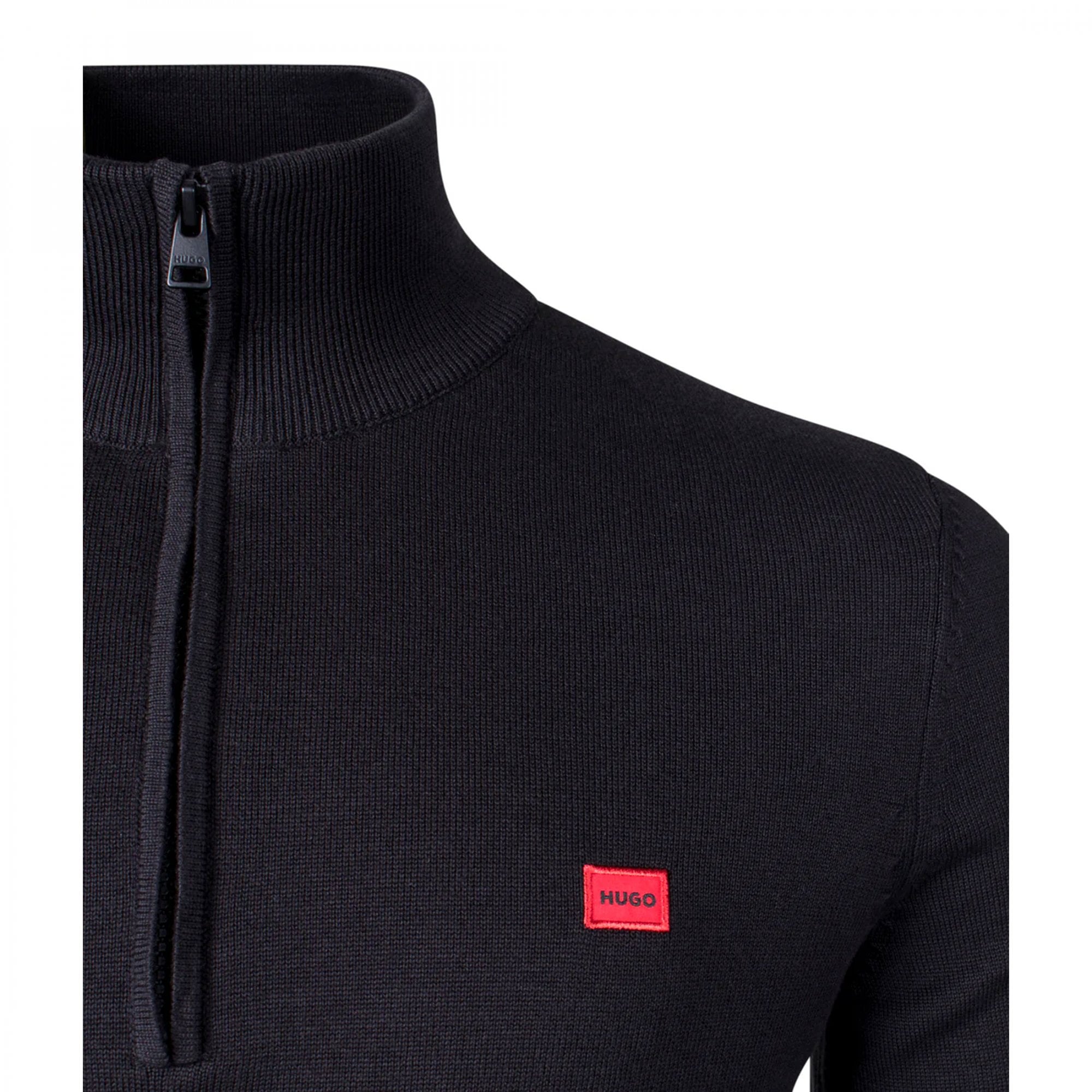 Hugo San Quintus-C Fine Knit Quarter Zip Jumper Black 001 50474164