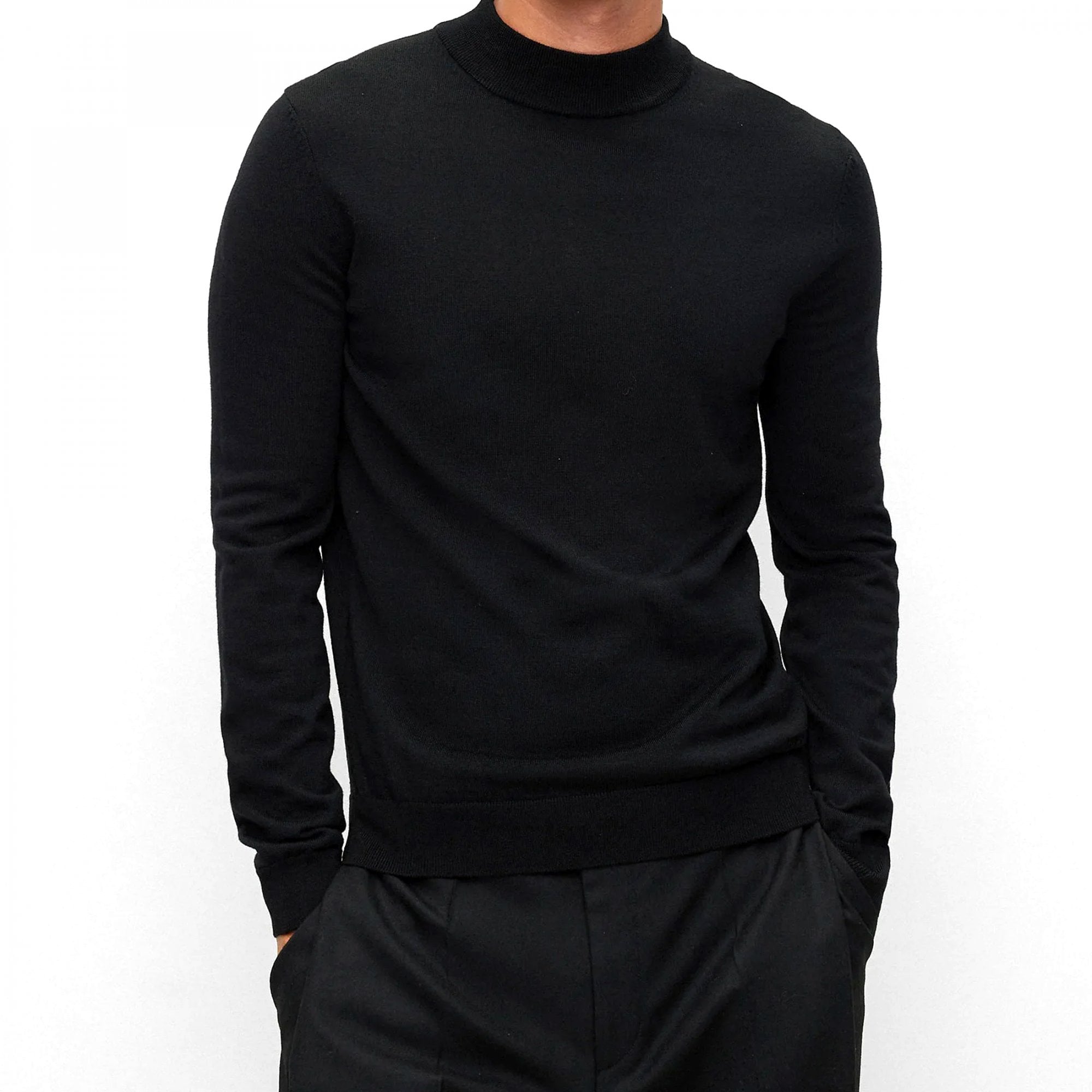 Hugo San Matteo-M Fine Knit Wool Turtle Neck Jumper Black 001 50474173