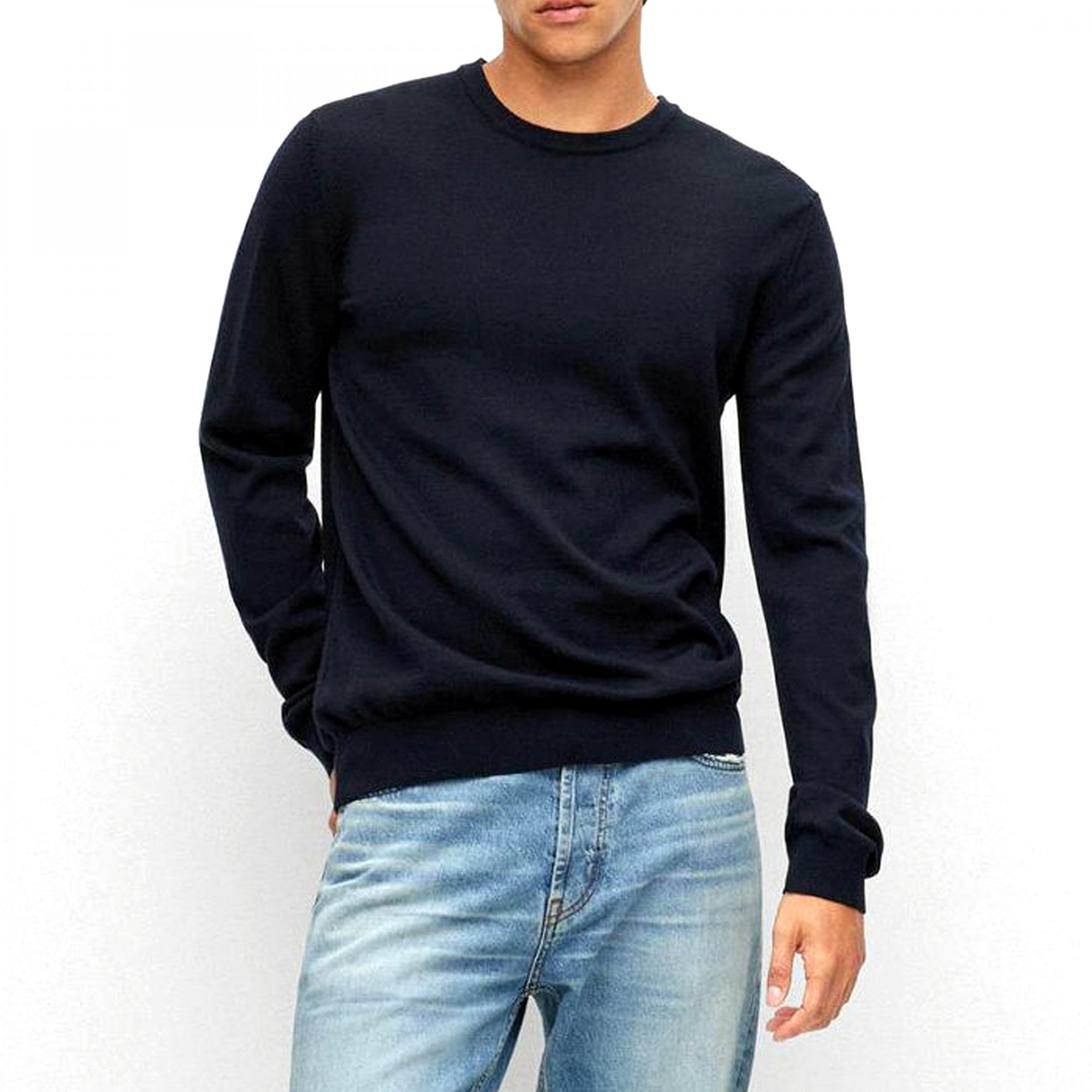 Hugo San Cedric-M1 Fine Knit Wool Crew Neck Jumper Dark Blue 410 50476832