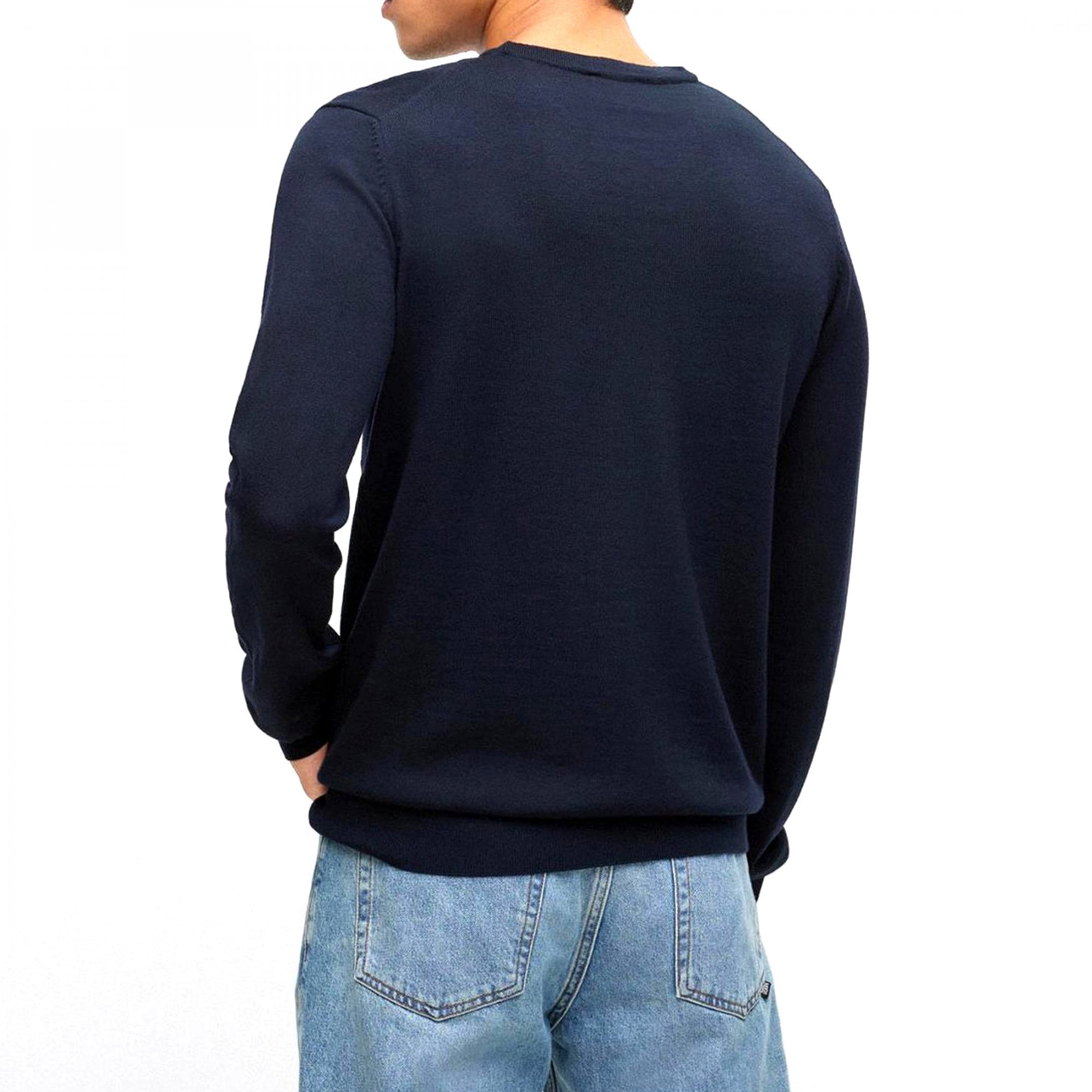 Hugo San Cedric-M1 Fine Knit Wool Crew Neck Jumper Dark Blue 410 50476832