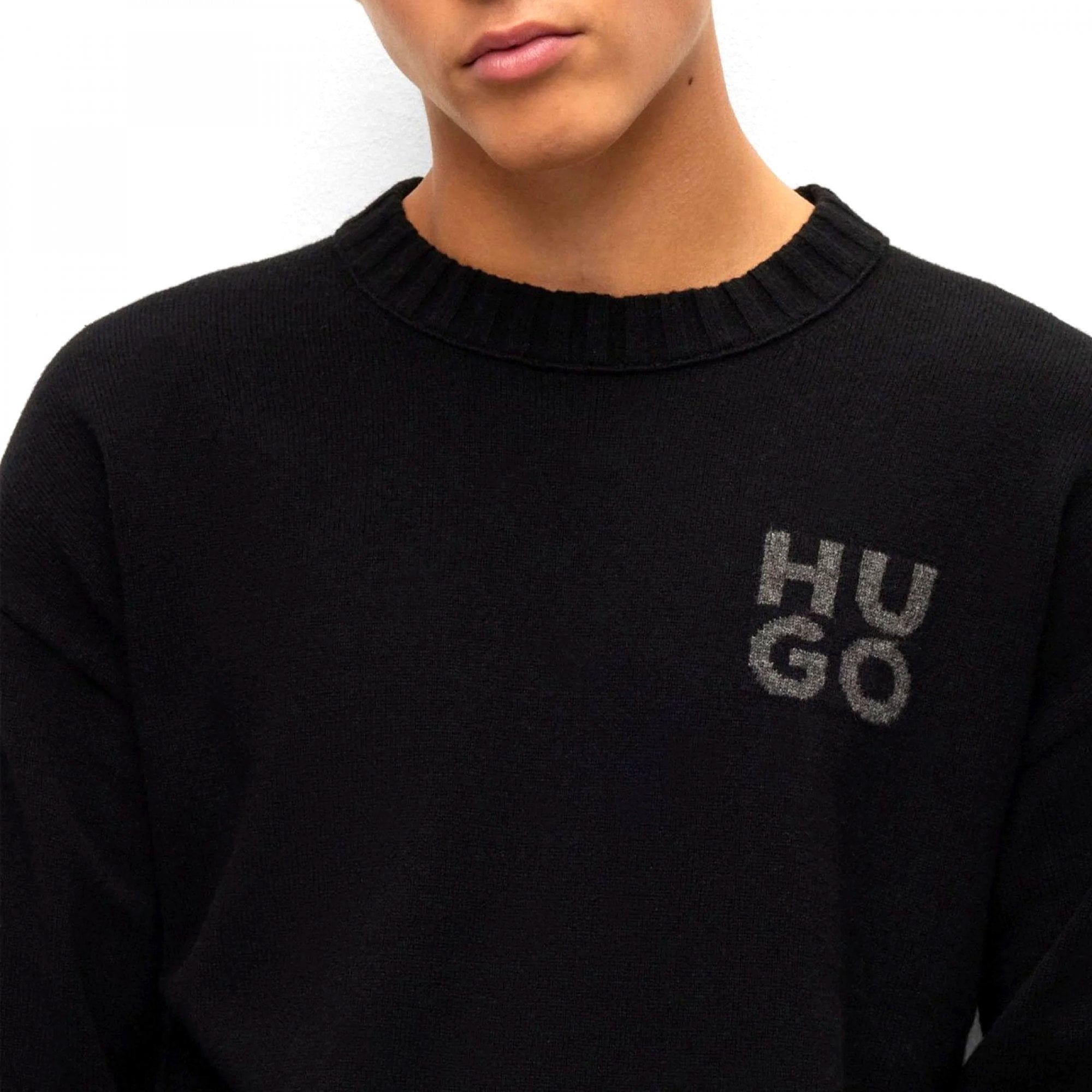 Hugo San Cassio-L Fine Wool-Mix Crew Neck Jumper Black 001 50500015