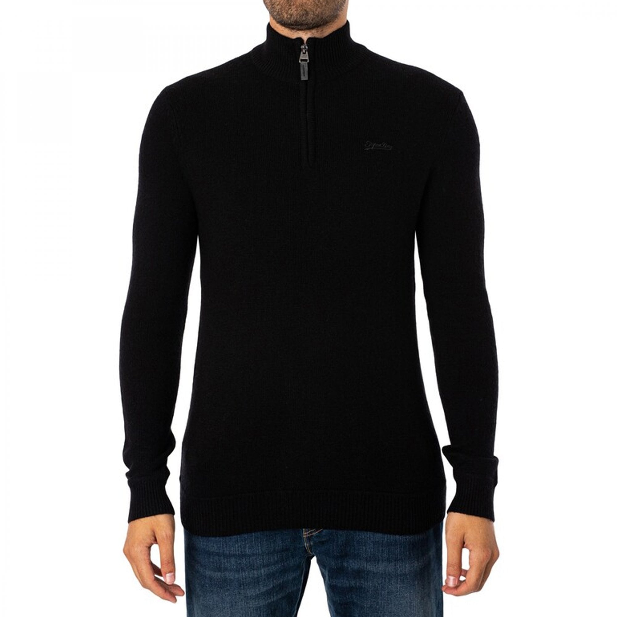 Superdry Essential Emb Henley Half-Zip Knitted Jumper Black 02A