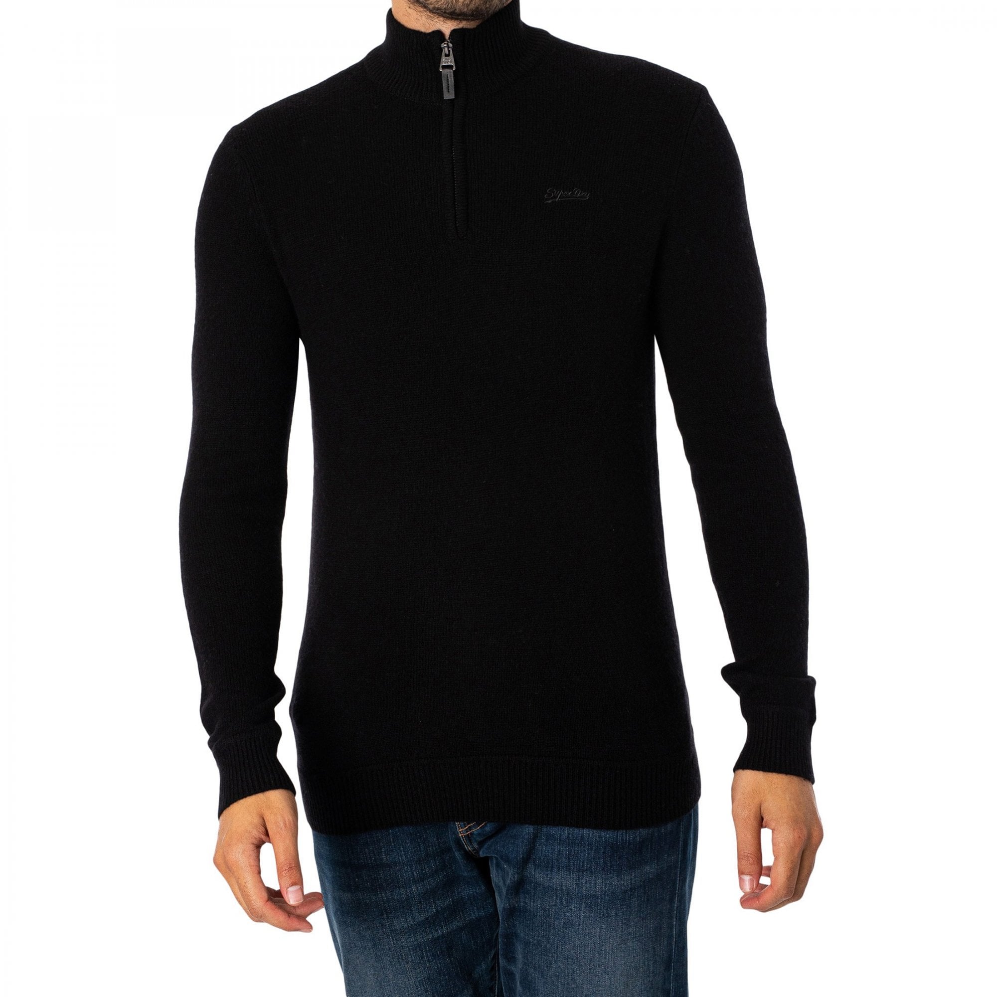 Superdry Essential Emb Henley Half-Zip Knitted Jumper Black 02A