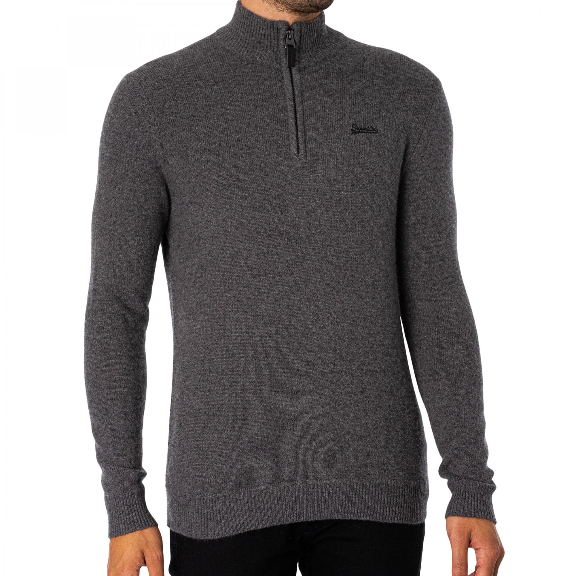 Superdry Essential Emb Henley Half-Zip Knitted Jumper Gull Grey XUC