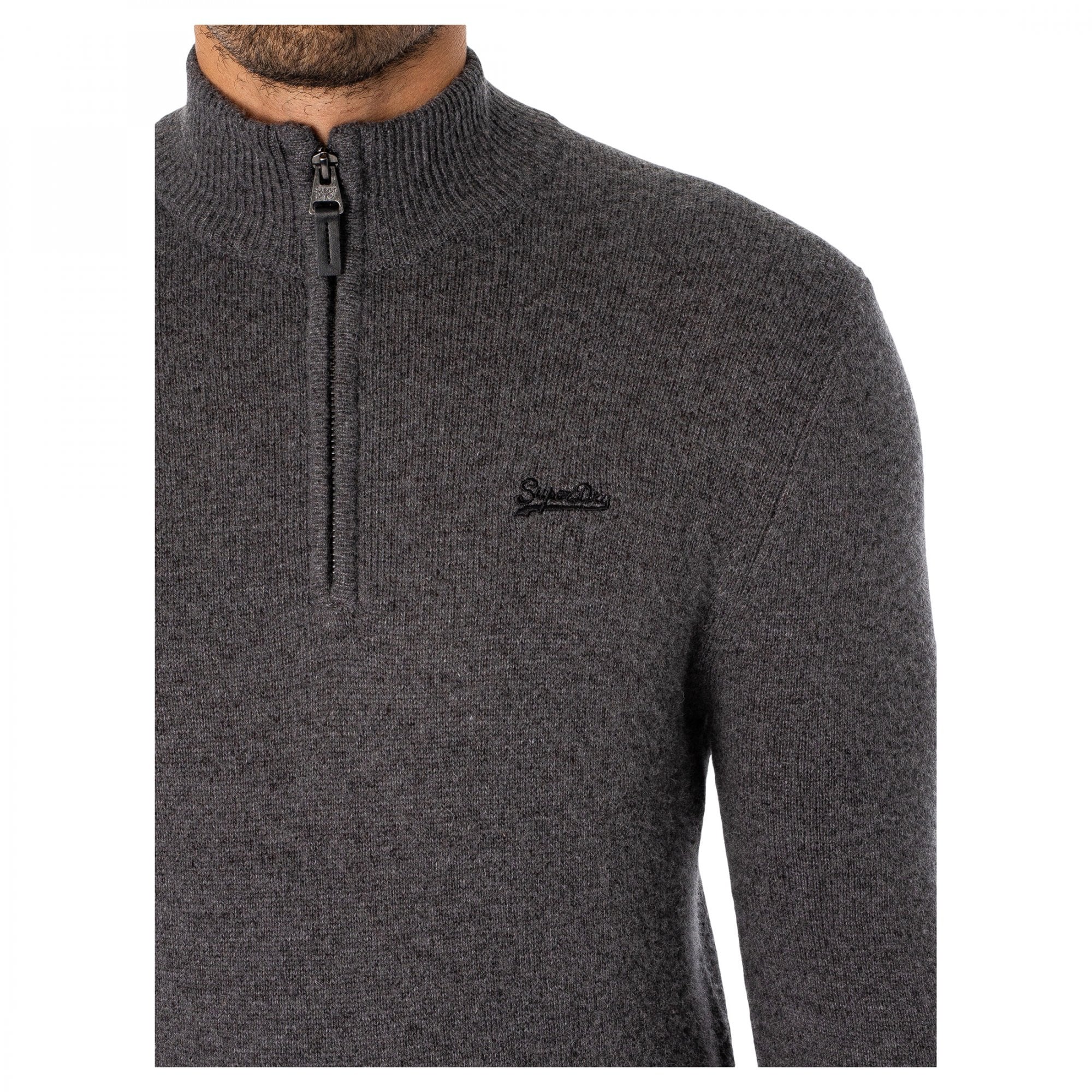 Superdry Essential Emb Henley Half-Zip Knitted Jumper Gull Grey XUC