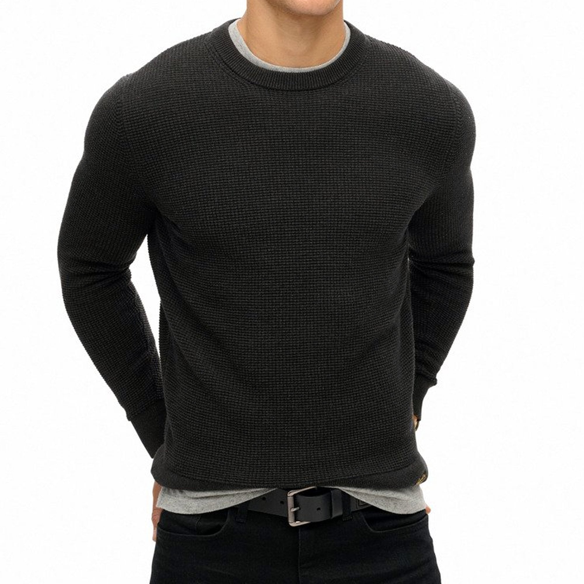 Superdry Textured Crew Neck Knit Jumper Raven Black 7BT