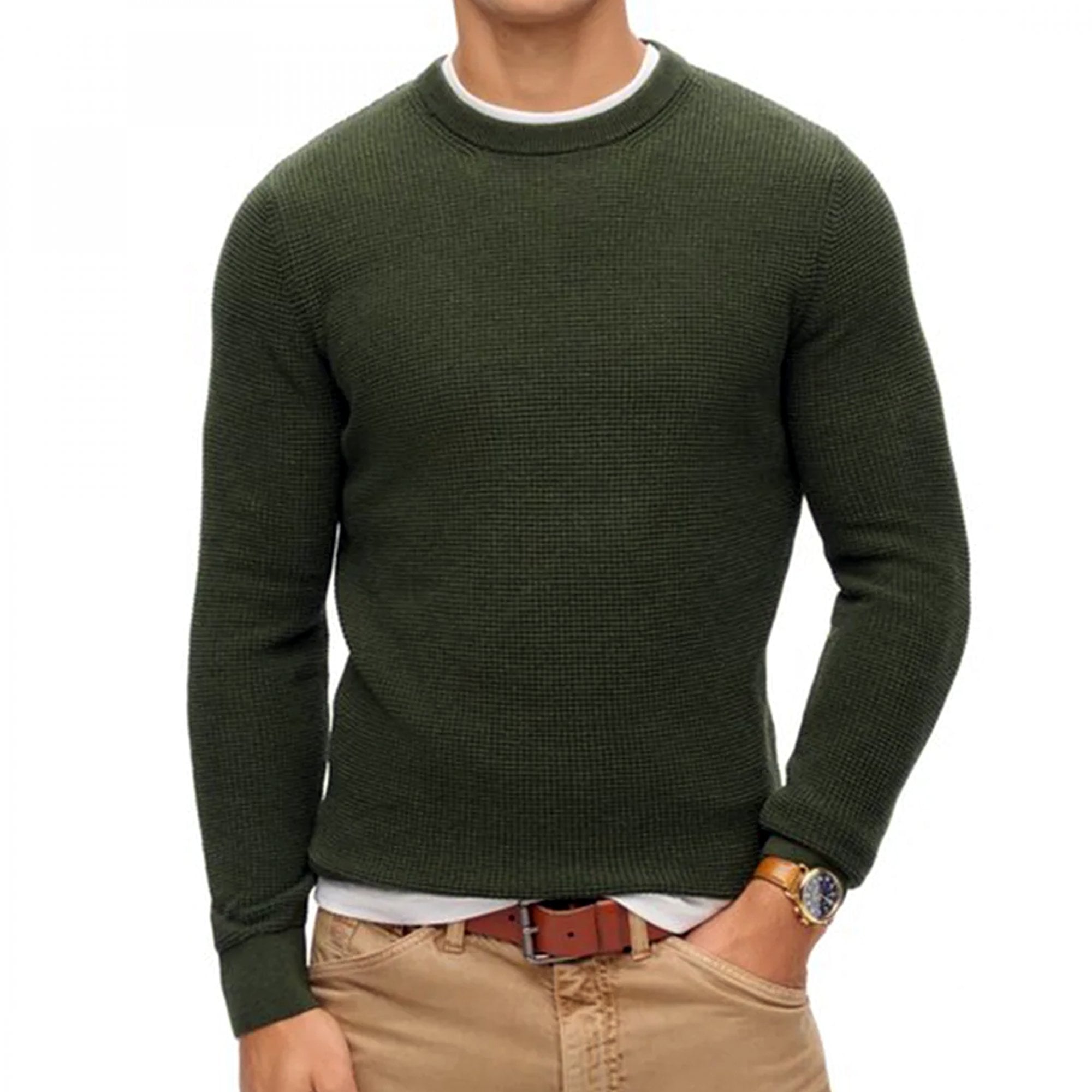 Superdry Textured Crew Neck Knit Jumper Thyme Green 1GN