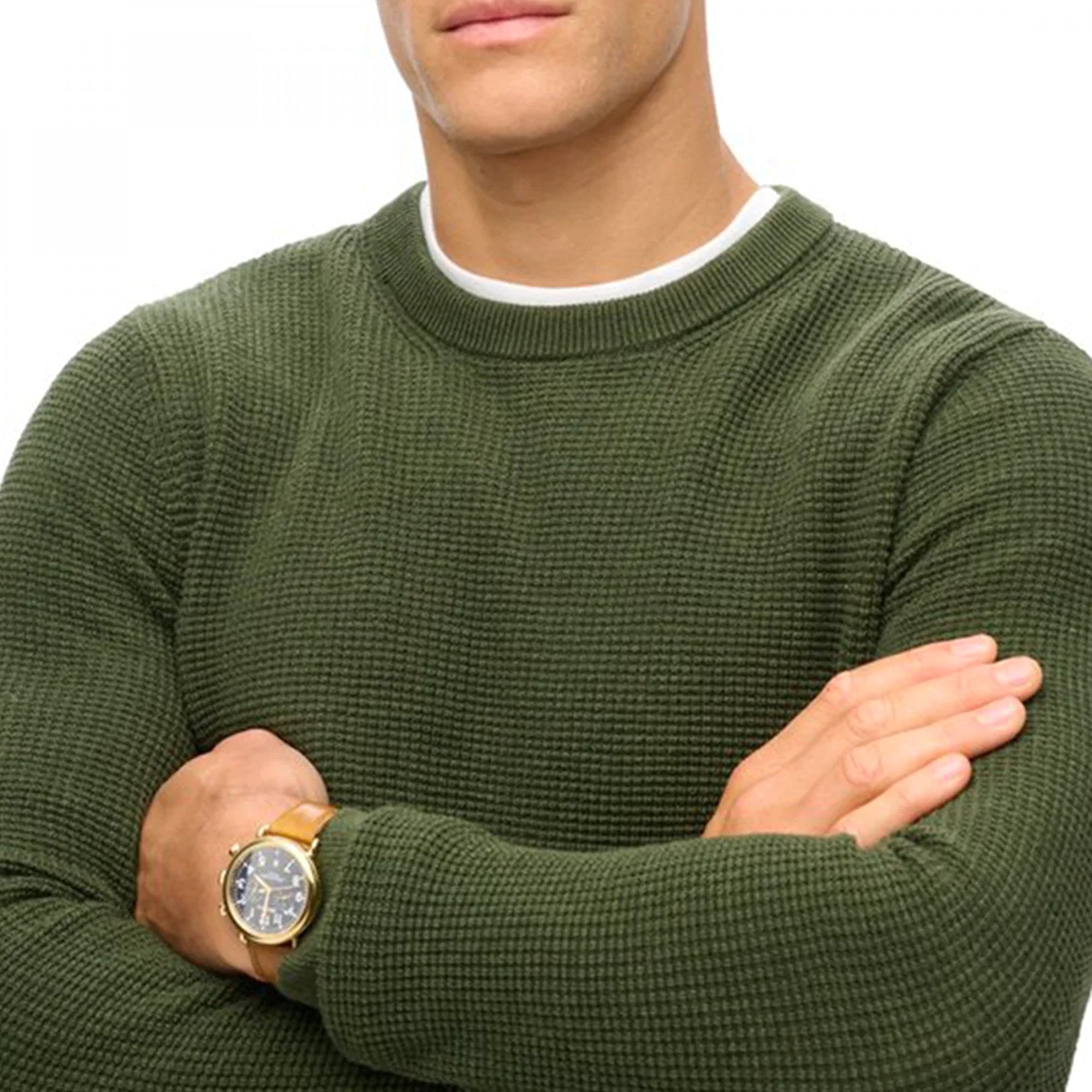 Superdry Textured Crew Neck Knit Jumper Thyme Green 1GN