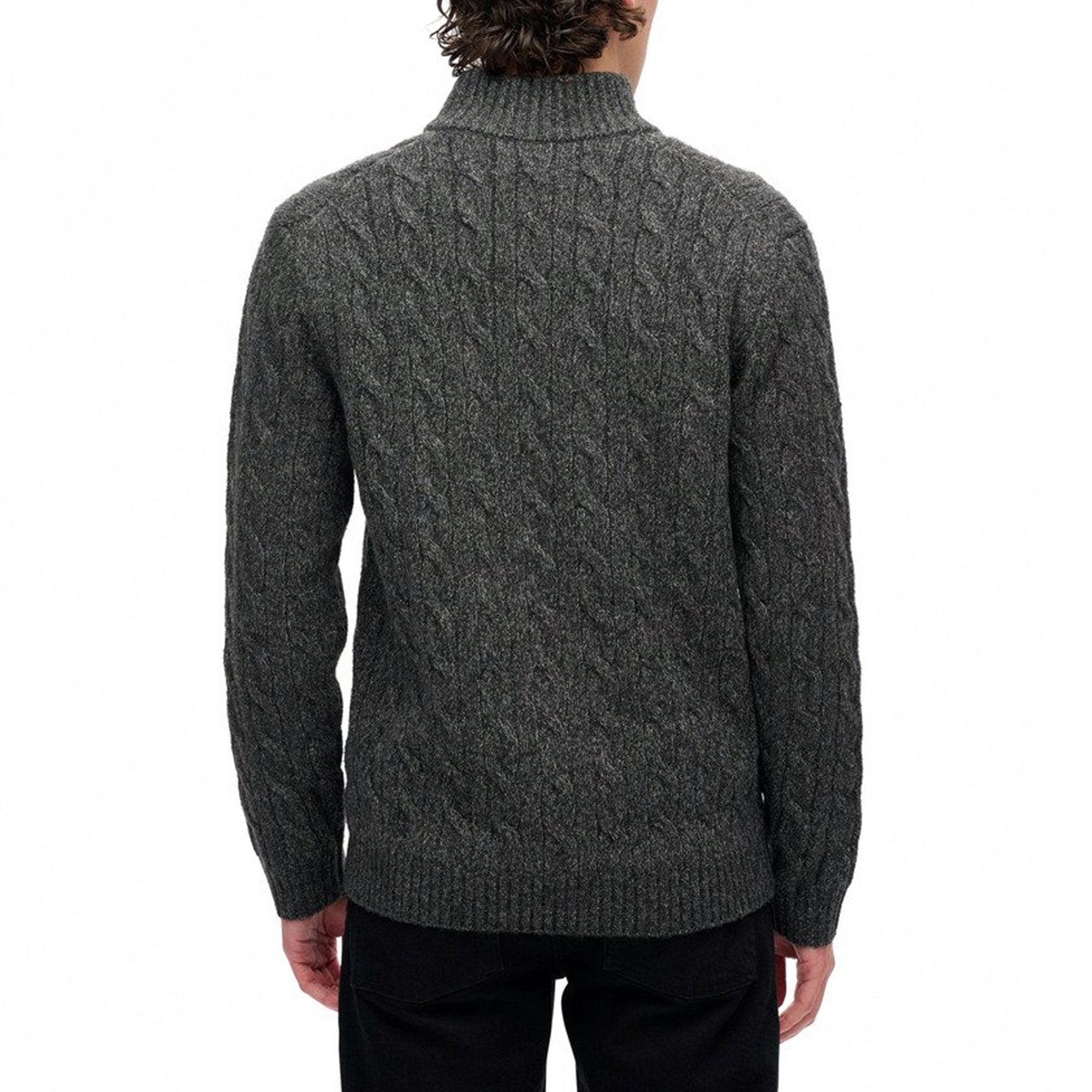 Superdry Cable Button Neck Jumper Washed Black Twist AFB